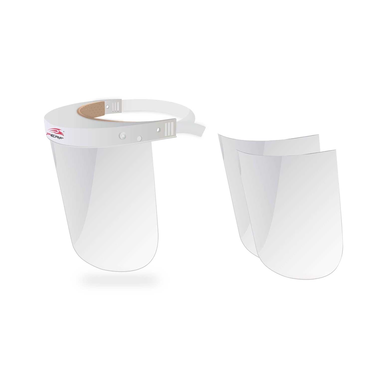 PERF Face Shield | High-Impact Resistant Polycarbonate Visor | Comfortable Adjustable Elastic Band with Replaceable Polycarbonate Visor (One Complete Face Shield + 2 Replaceable Visors)