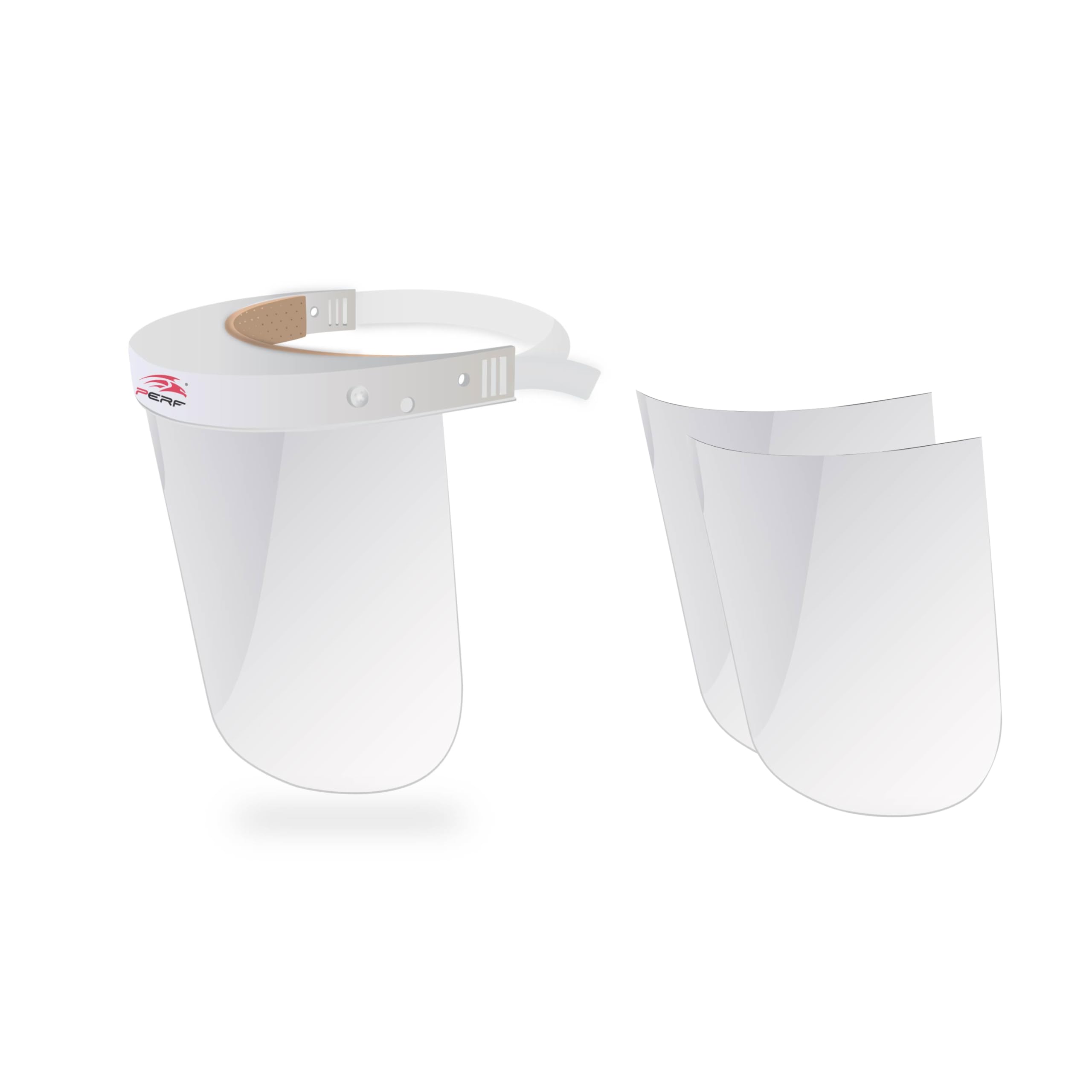 PERF Face Shield | High-Impact Resistant Polycarbonate Visor | Comfortable Adjustable Elastic Band with Replaceable Polycarbonate Visor (One Complete Face Shield + 10 Replaceable Visors)