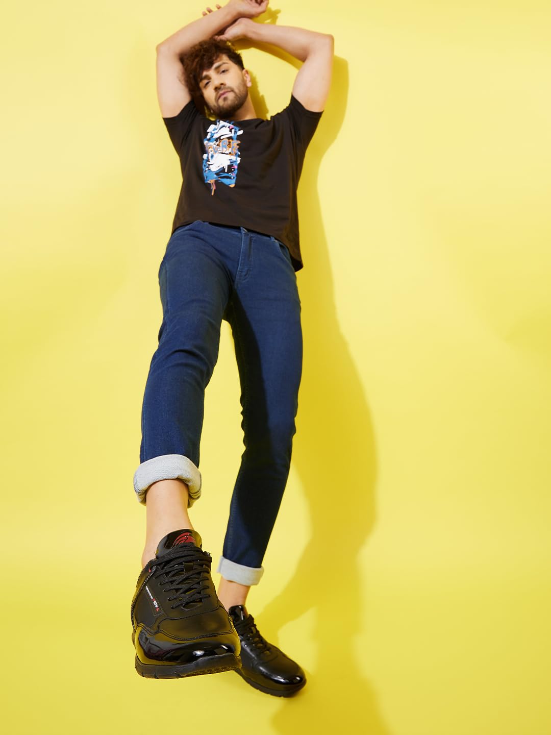 PERF Men’s Black Casual Sneakers - Stylish & Trendy PU Upper, Super Comfortable Cushion Insole, TPR Sole, All-Day Comfort Shoes