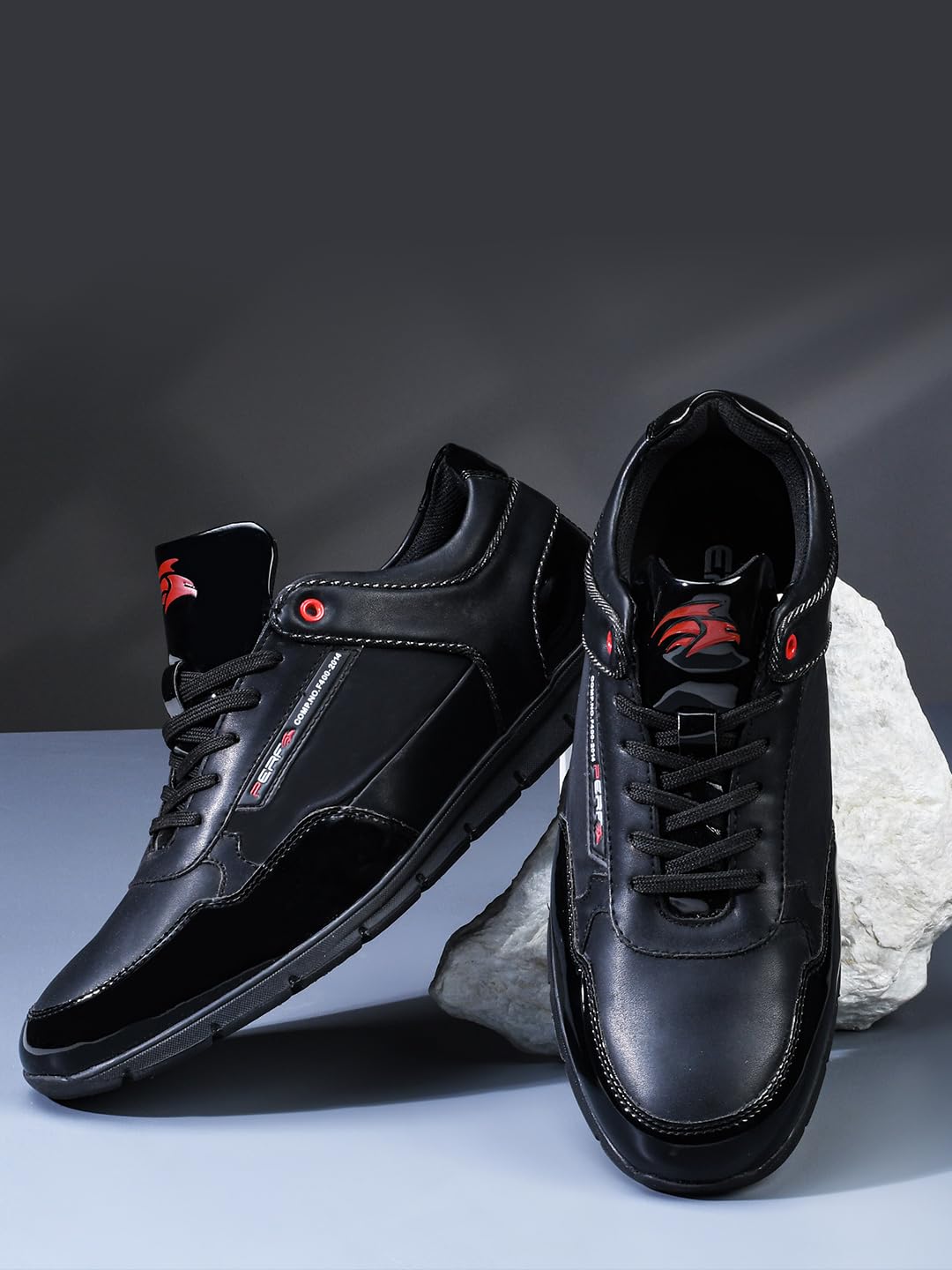 PERF Men’s Black Casual Sneakers - Stylish & Trendy PU Upper, Super Comfortable Cushion Insole, TPR Sole, All-Day Comfort Shoes