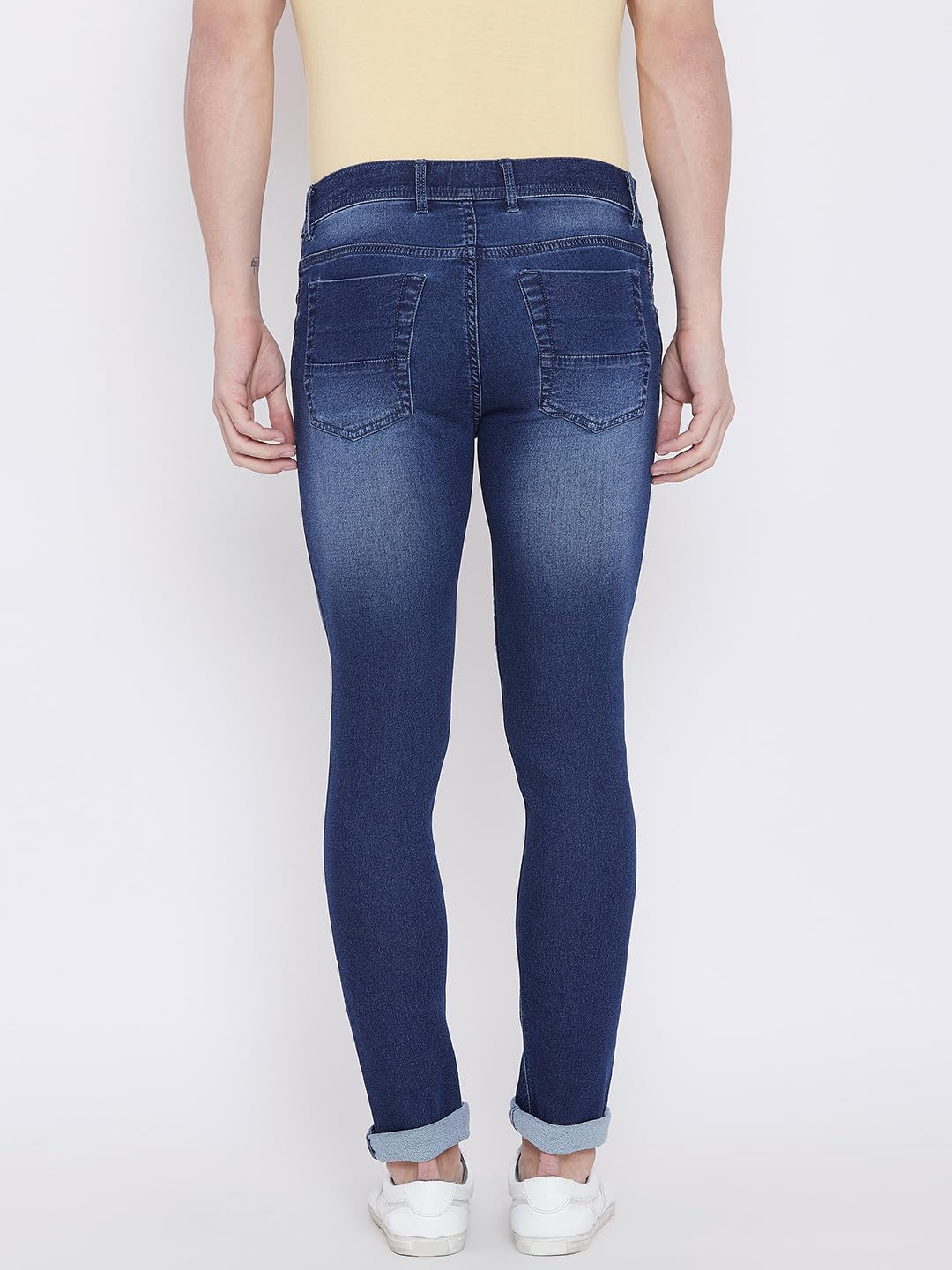 PERF Men’s Slim Fit Faded Blue Denim Jeans with Whiskering | Stretchable Lycra Material | Comfortable Everyday Wear