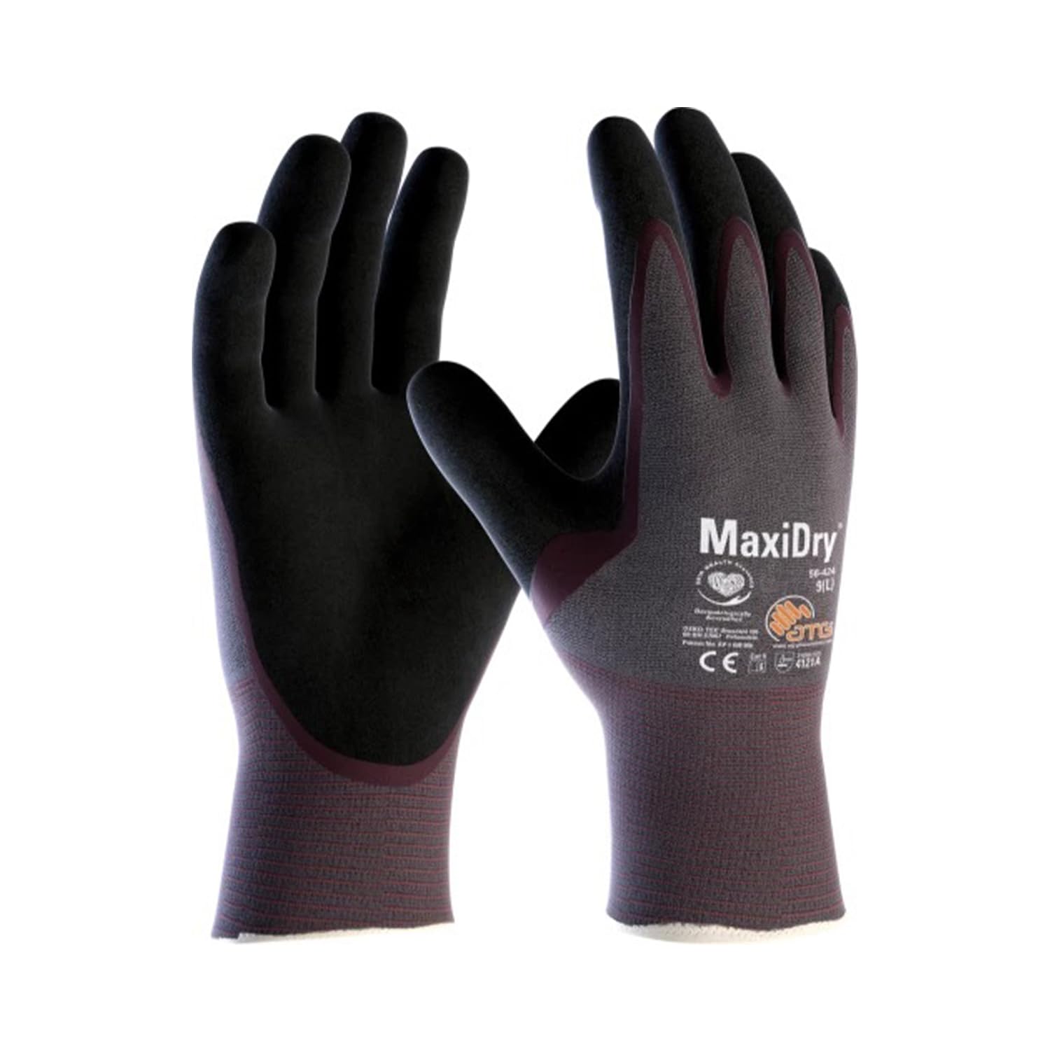 ATG MaxiDry® 56-424 Oil Repellent Gloves - Palm Coated, Ultra-Thin, Flexible, Comfortable, Silicone-Free, EN Certified -12 PAIR PER BOX