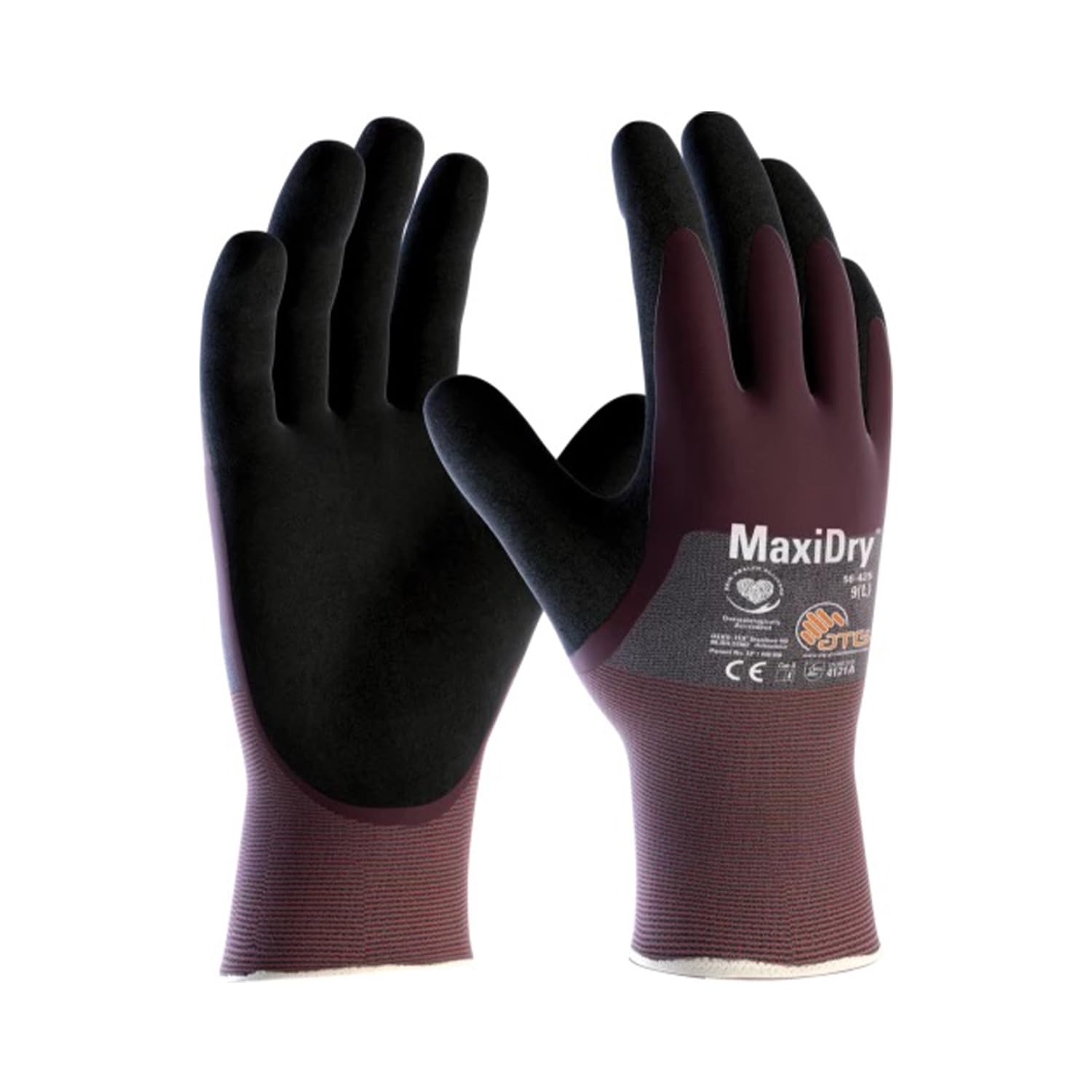 ATG MaxiDry® 56-425 Oil Repellent Gloves with 3/4 Coated Knitwrist, Ultra-Thin & Flexible, EN 388 Certified, LIQUItech®, ERGOtech®, GRIPtech® Technologies -12 PAIR PER BOX