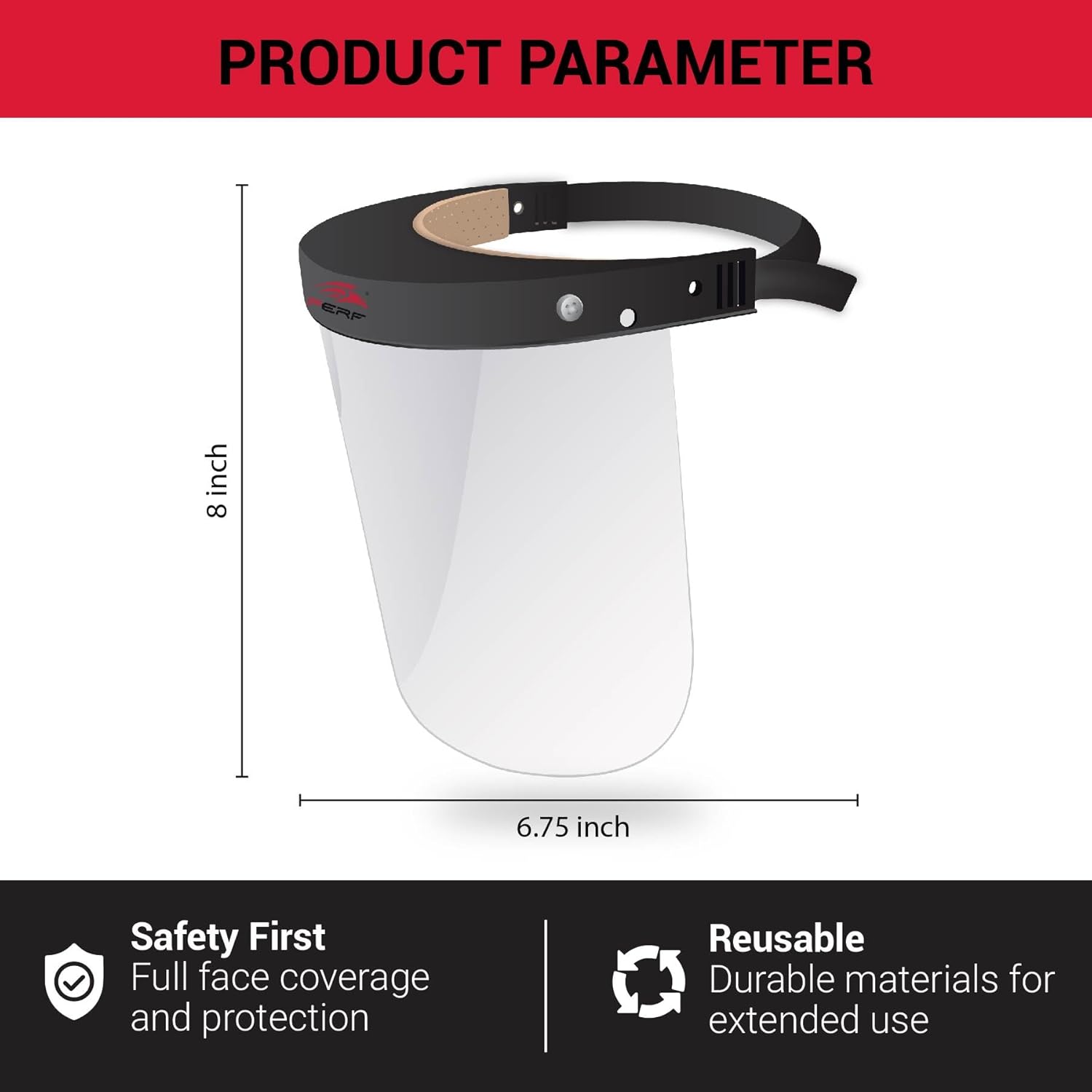 PERF Face Shield | Anti Fog and Anti Scratch | High-Impact Resistant Polycarbonate Visor | Comfortable Adjustable Elastic Band with Replaceable Polycarbonate Visor
