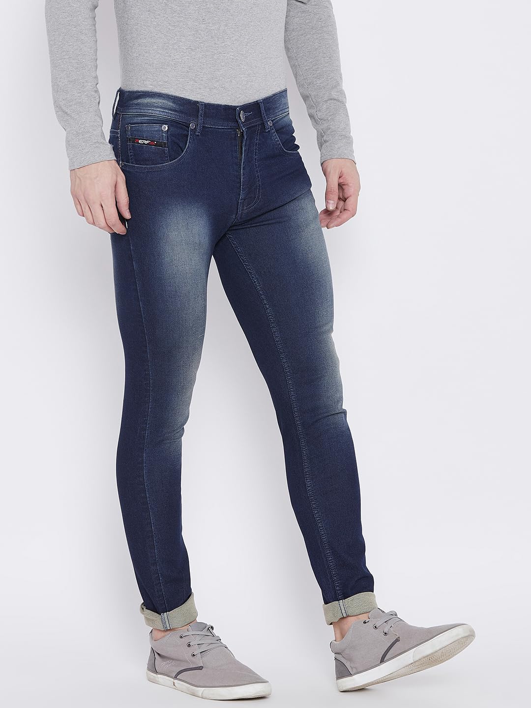 PERF Men's Slim Fit Dark Blue Denim Jeans with Tinting – Stretchable Lycra Material, Stylish and Comfortable Everyday Wear