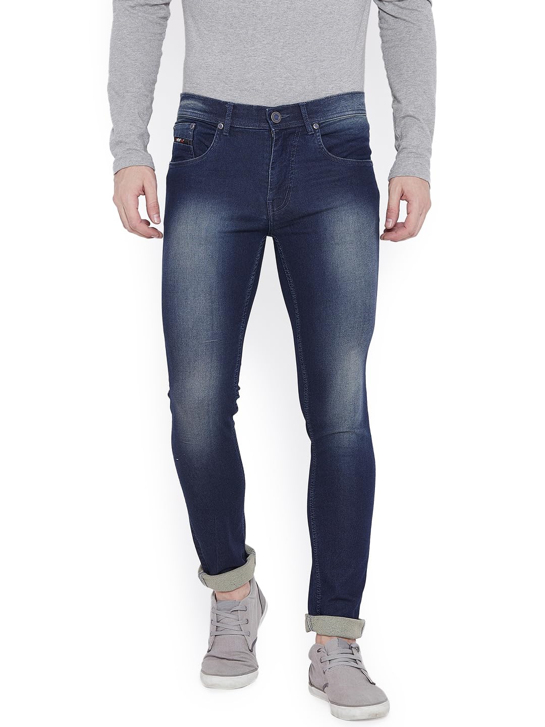 PERF Men's Slim Fit Dark Blue Denim Jeans with Tinting – Stretchable Lycra Material, Stylish and Comfortable Everyday Wear