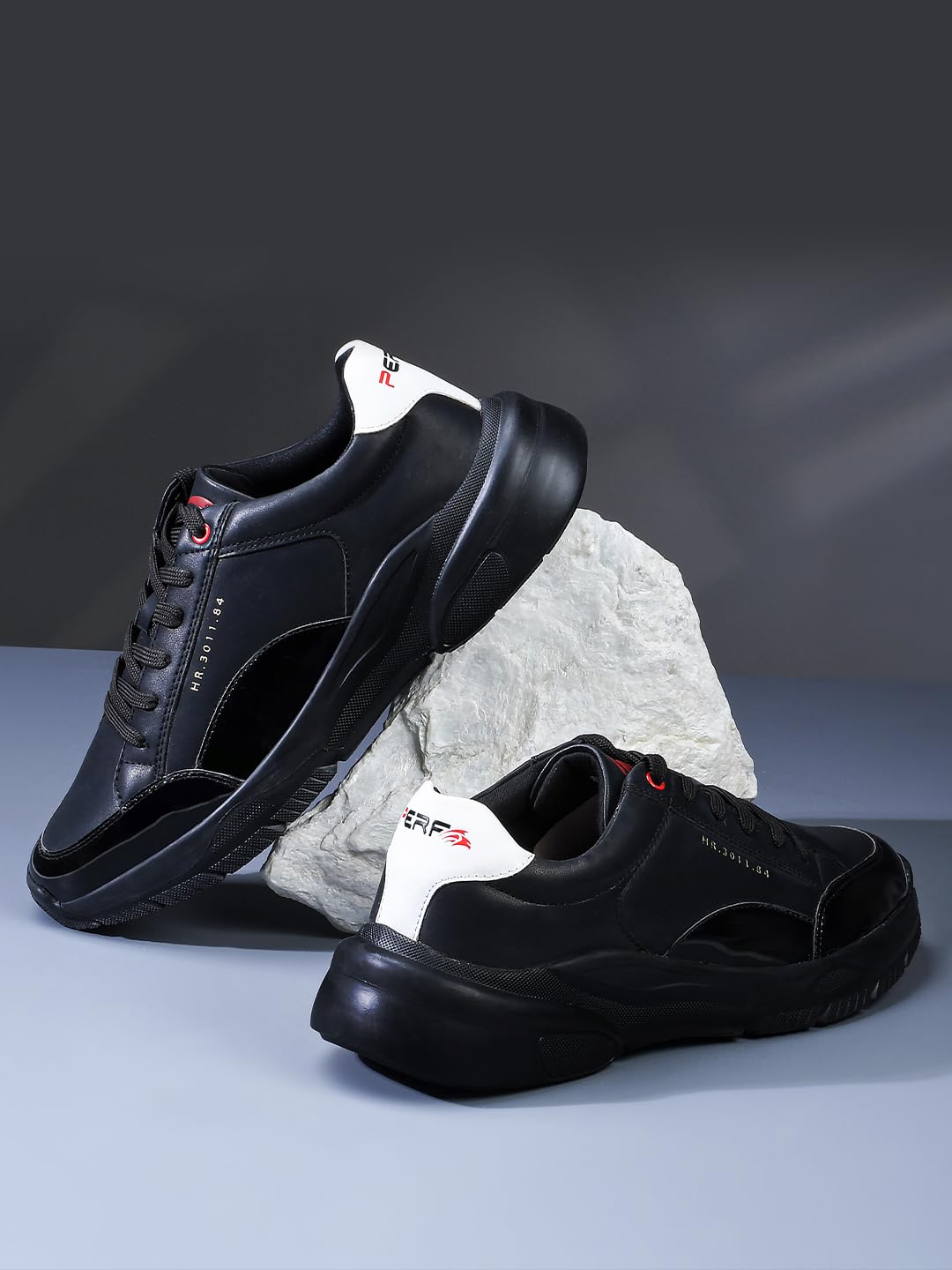 PERF Men's Black Sneakers - Trendy & Stylish PU Upper, Super Comfortable EVA Sole, Padded Cushion Insole for All-Day Comfort, Casual Shoes for Men