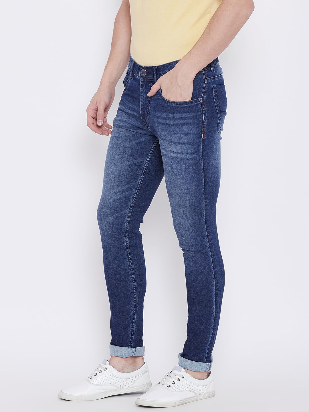 PERF Men’s Slim Fit Faded Blue Denim Jeans with Whiskering | Stretchable Lycra Material | Comfortable Everyday Wear