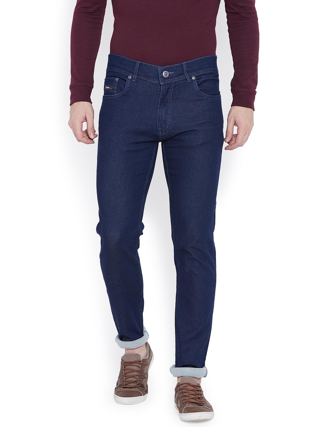 PERF Men's Regular Fit Denim with Button Closure | Stretchable Lycra Denim | Dark Blue Jeans for Casual and Everyday Wear