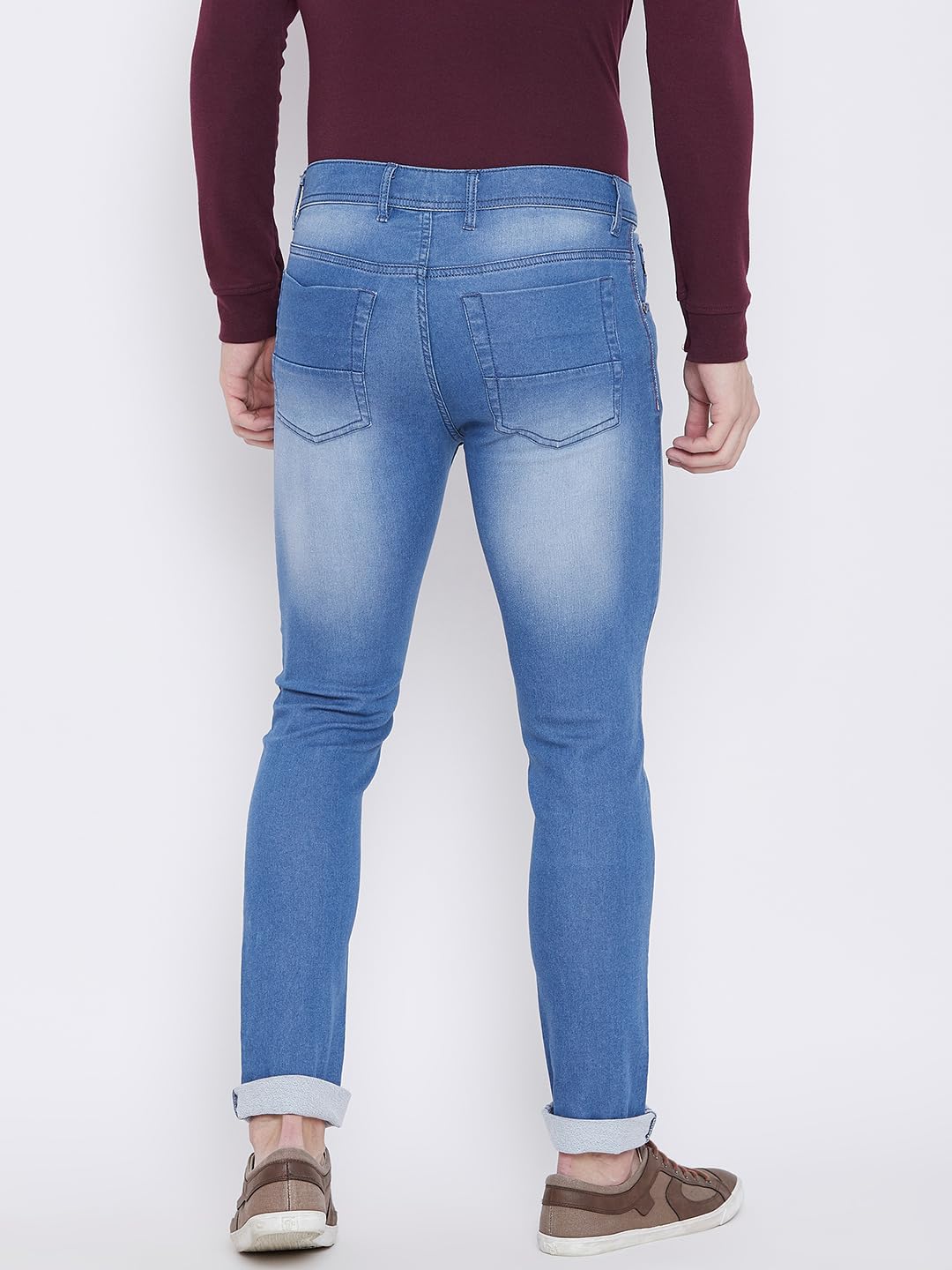 PERF Men's Faded Light Blue Slim Fit Denim Jeans with Lycra – Stretchable and Stylish Casual Wear