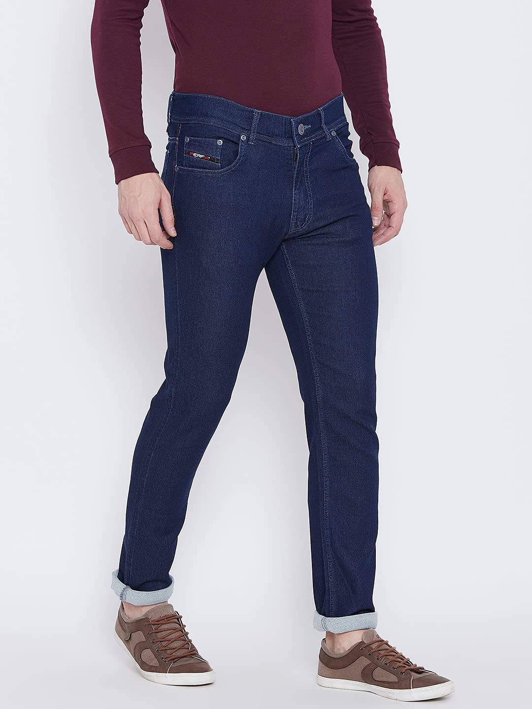 PERF Men's Regular Fit Denim with Button Closure | Stretchable Lycra Denim | Dark Blue Jeans for Casual and Everyday Wear