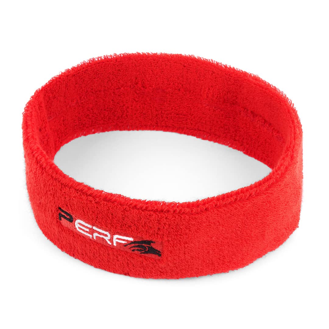 Perf Gym Headband for Men and Women - Sports Headband for Workout & Running, Breathable, Non-Slip Sweat Head Bands for Long Hair (Red)