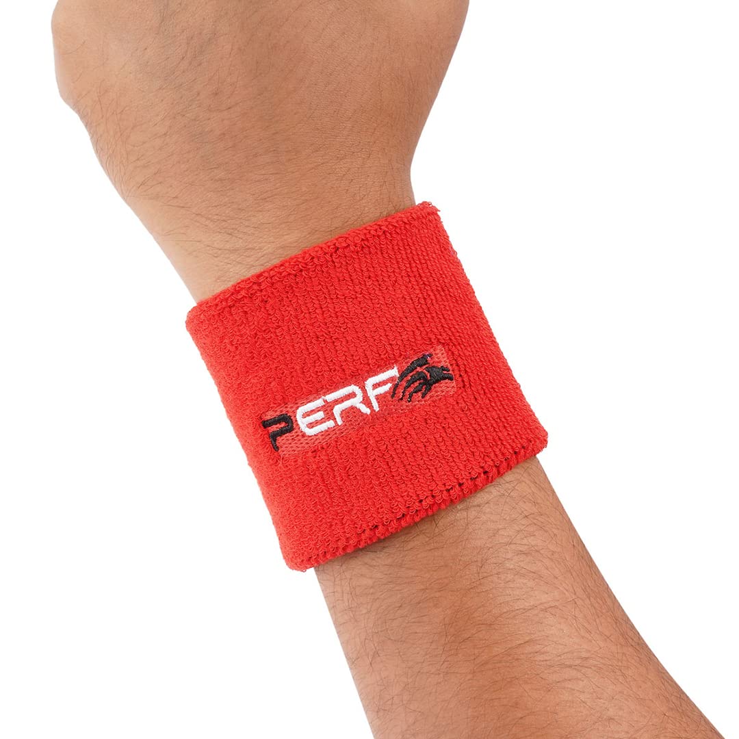 Perf Wrist Band for Men & Women 3 Inch - Wrist Sweat Band for Workout Tennis Cycling, Gym, Badminton, Football, Basketball, Sweat Absorbent Stretchable Wrist Supports Bands (Red)