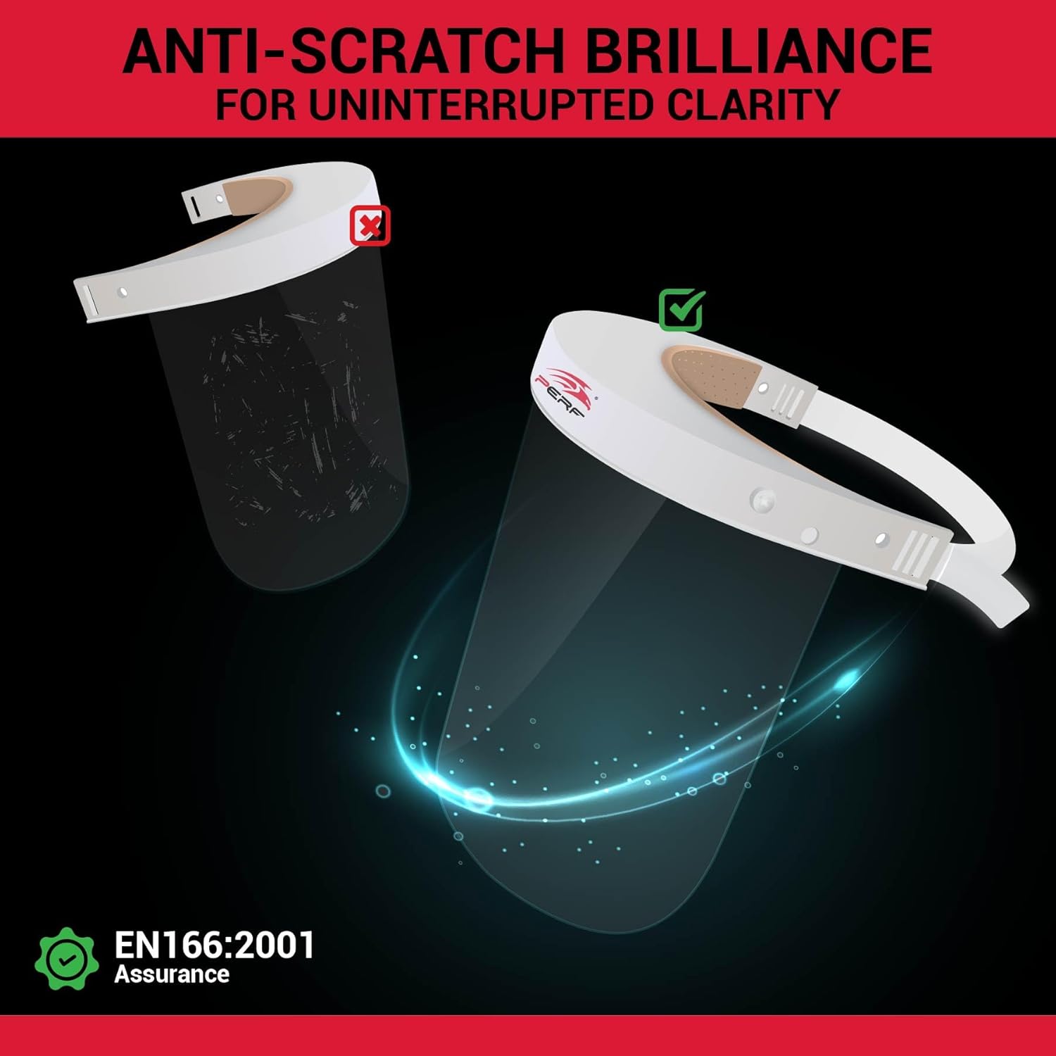 PERF Face Shield | Anti Scratch | High-Impact Resistant Polycarbonate Visor | Comfortable Adjustable Elastic Band with Replaceable Polycarbonate Visor