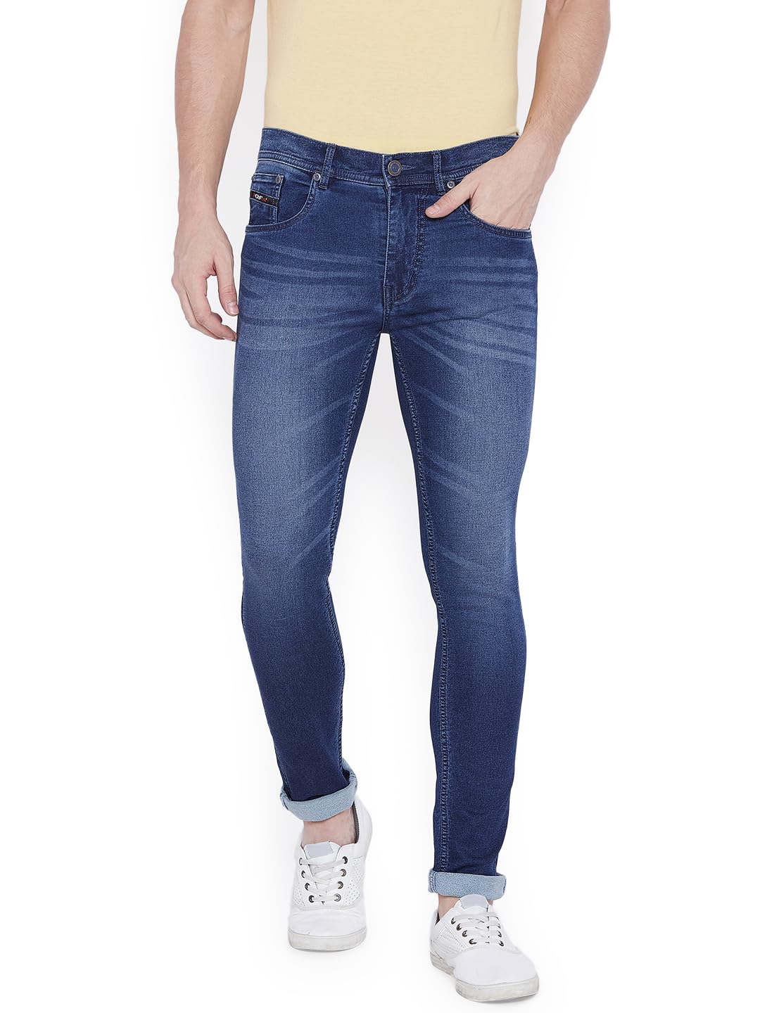 PERF Men’s Slim Fit Faded Blue Denim Jeans with Whiskering | Stretchable Lycra Material | Comfortable Everyday Wear