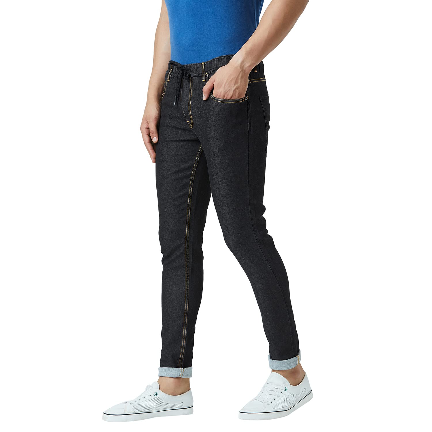 PERF Men's Dark Black Slim Jogger Denim Jeans – Stretchable Lycra Fabric, Comfortable Fit, Stylish and Versatile Casual Wear