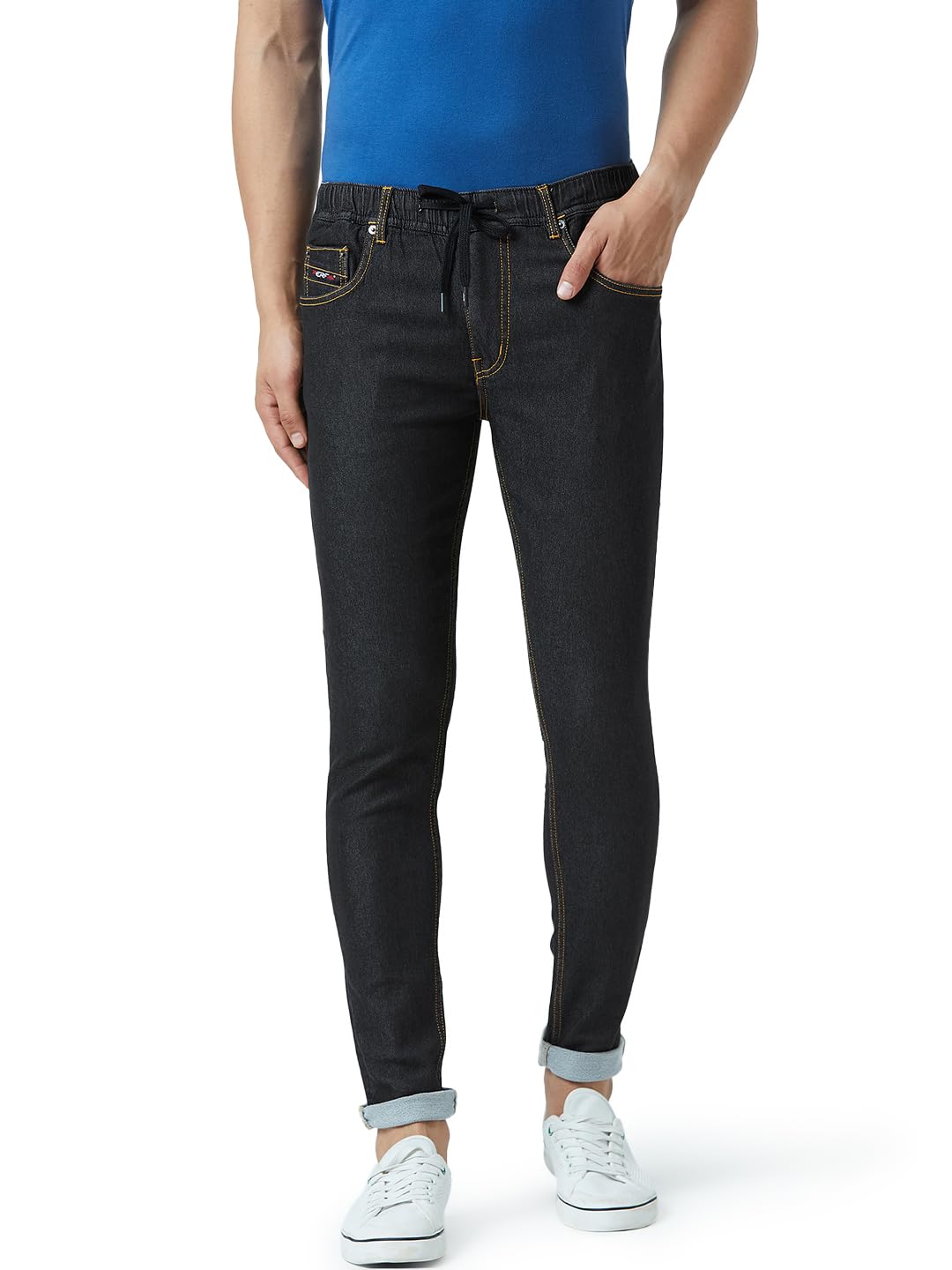 PERF Men's Dark Black Slim Jogger Denim Jeans – Stretchable Lycra Fabric, Comfortable Fit, Stylish and Versatile Casual Wear