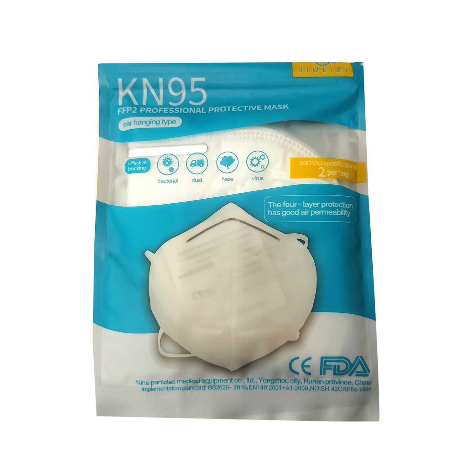 KN95 Face Mask | 5-Layer Protection | Anti-Pollution | Virus Filtration | Anti Allergy | Sweat & Moisture Observant | Surgical | Respirators | Breathable & Comfortable and CE Certified | Pack of 2