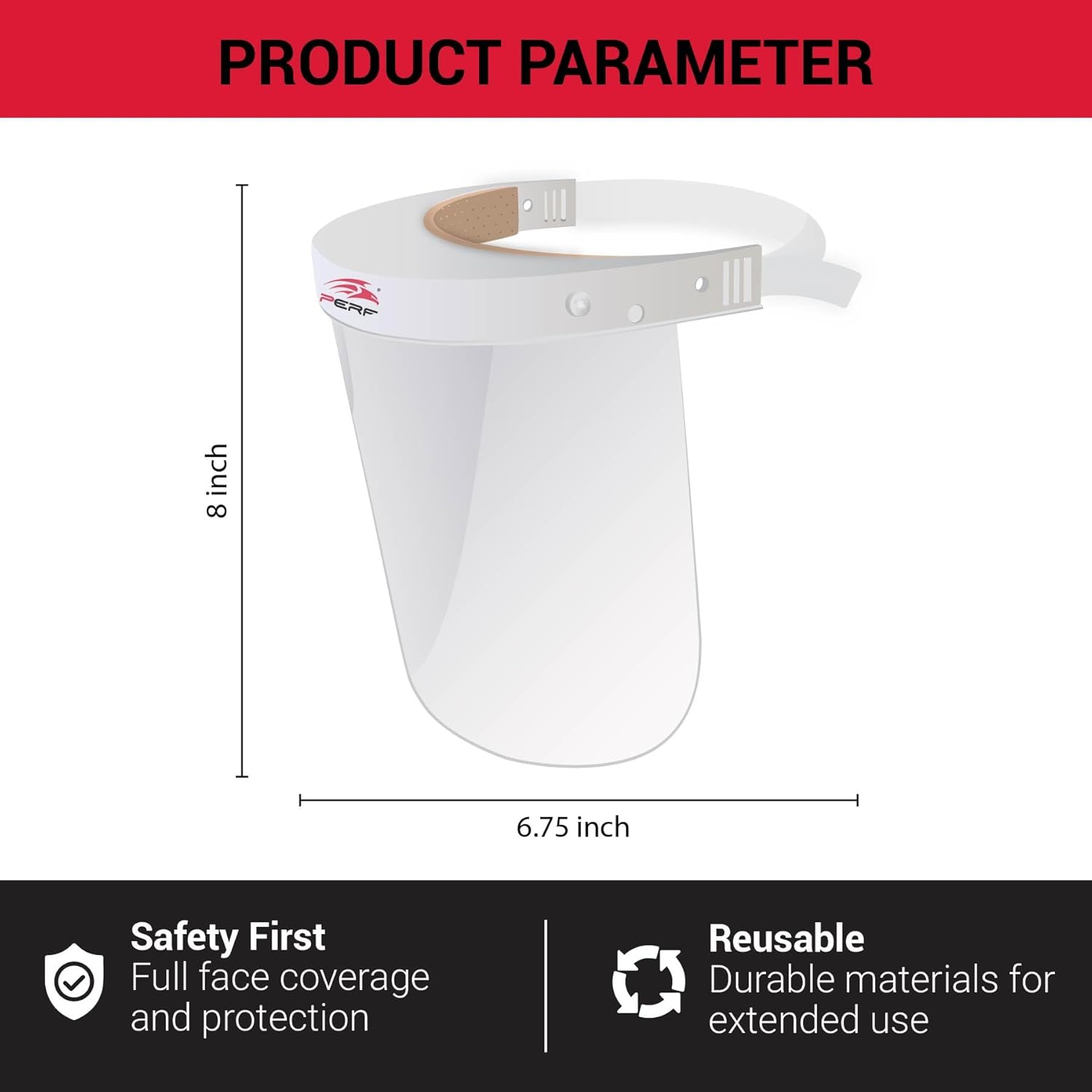 PERF Face Shield | High-Impact Resistant Polycarbonate Visor | Comfortable Adjustable Elastic Band with Replaceable Polycarbonate Visor (One Complete Face Shield + 10 Replaceable Visors)