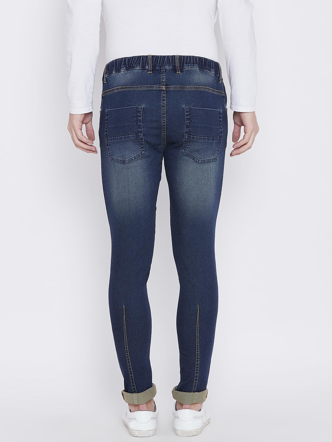 PERF Men's Blue Slim Jogger Denim Jeans with Whiskering & Tinting, Stretchable Lycra Material, Dark Black Color, Casual & Stylish Fit