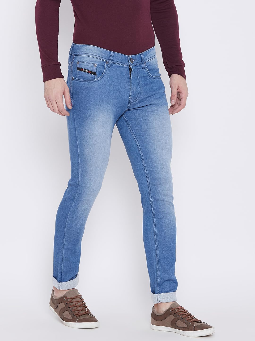 PERF Men's Faded Light Blue Slim Fit Denim Jeans with Lycra – Stretchable and Stylish Casual Wear