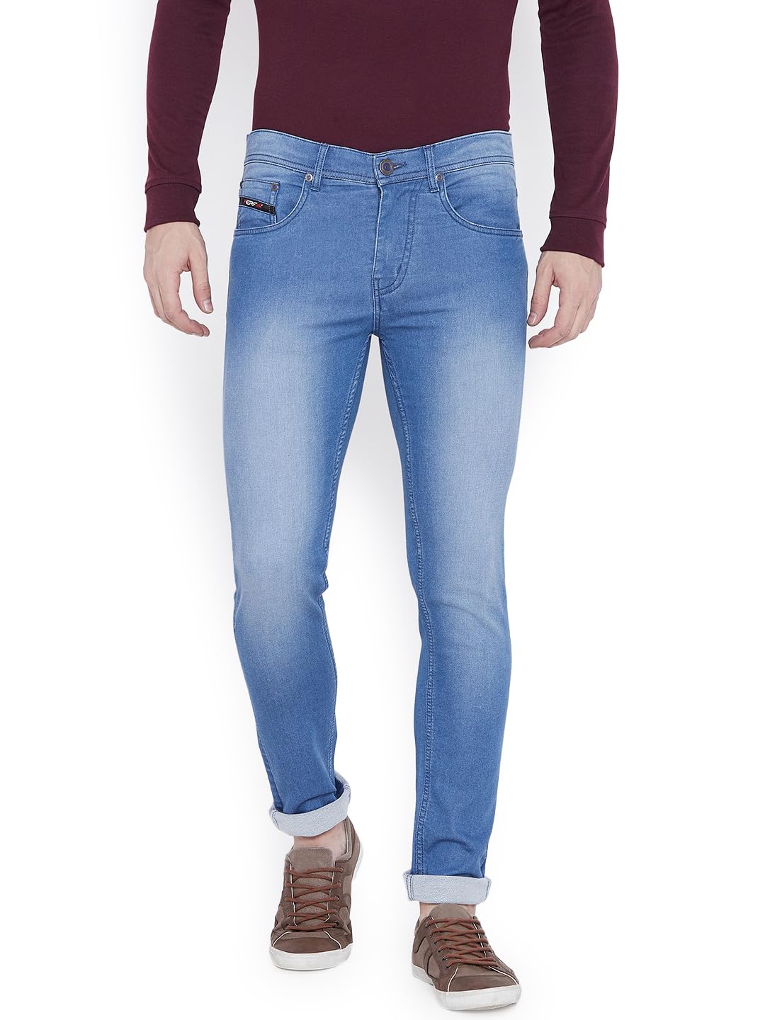 PERF Men's Faded Light Blue Slim Fit Denim Jeans with Lycra – Stretchable and Stylish Casual Wear