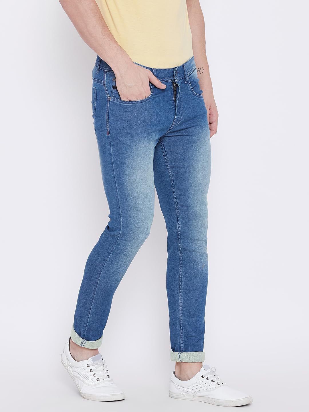PERF Faded Light Blue Regular Fit Denim Jeans for Men | Stretchable Denim with Lycra | Casual and Everyday Wear