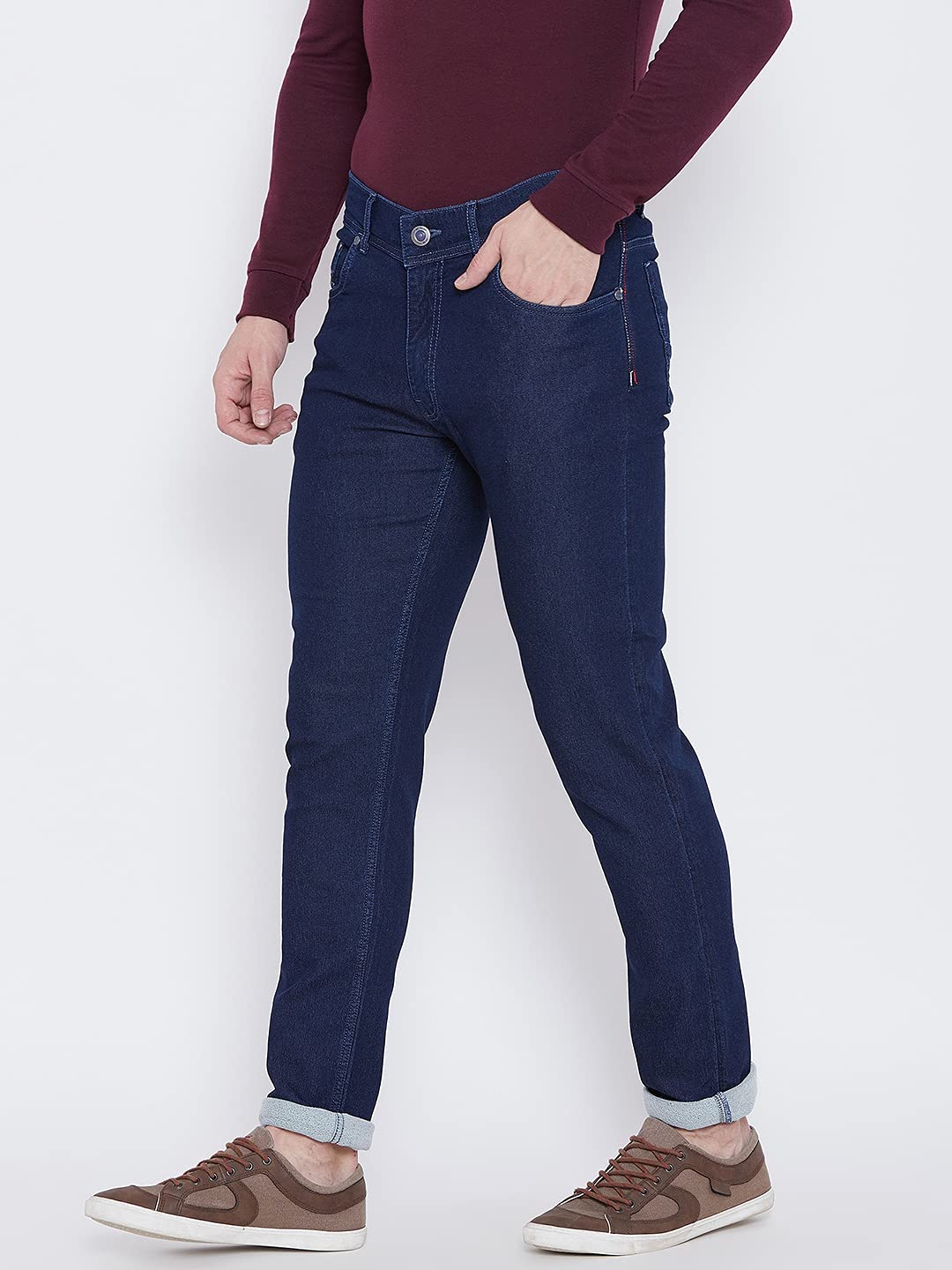 PERF Men's Regular Fit Denim with Button Closure | Stretchable Lycra Denim | Dark Blue Jeans for Casual and Everyday Wear