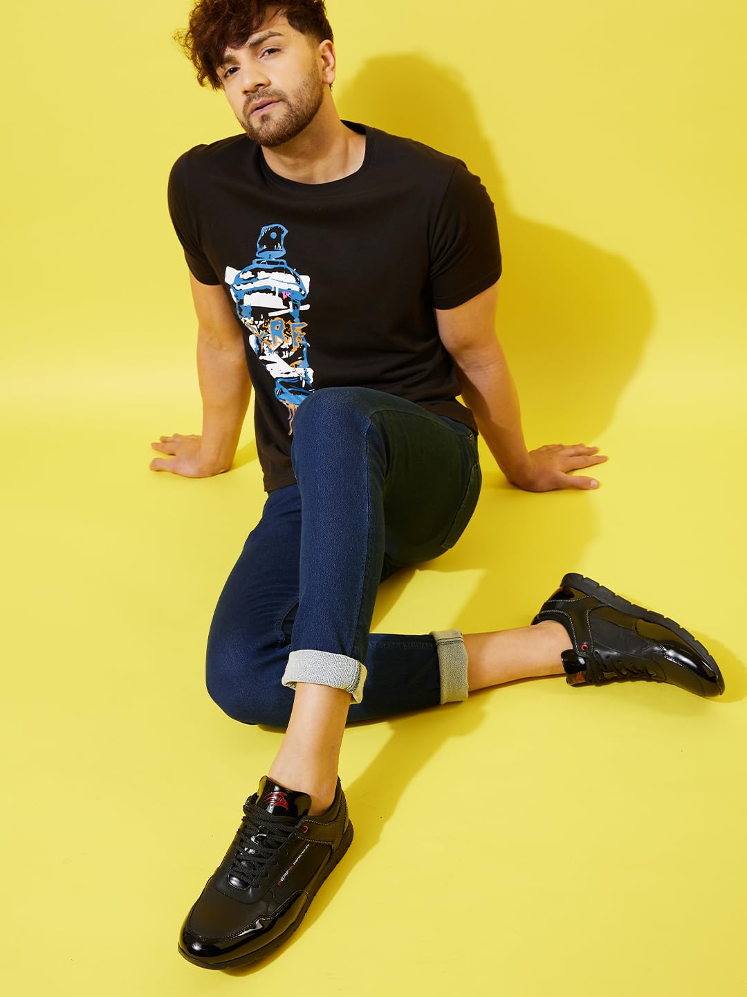 PERF Men’s Black Casual Sneakers - Stylish & Trendy PU Upper, Super Comfortable Cushion Insole, TPR Sole, All-Day Comfort Shoes