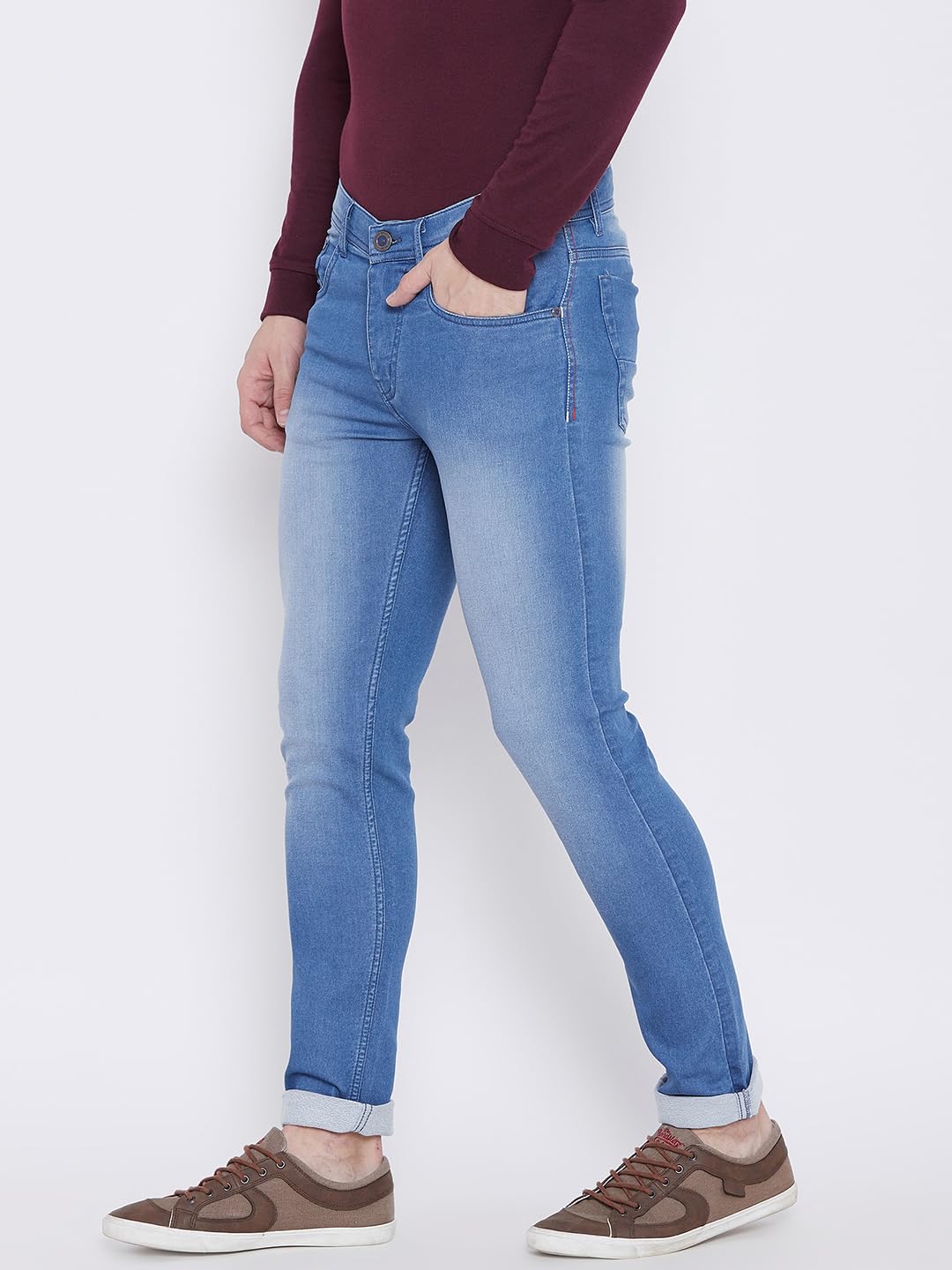 PERF Men's Faded Light Blue Slim Fit Denim Jeans with Lycra – Stretchable and Stylish Casual Wear