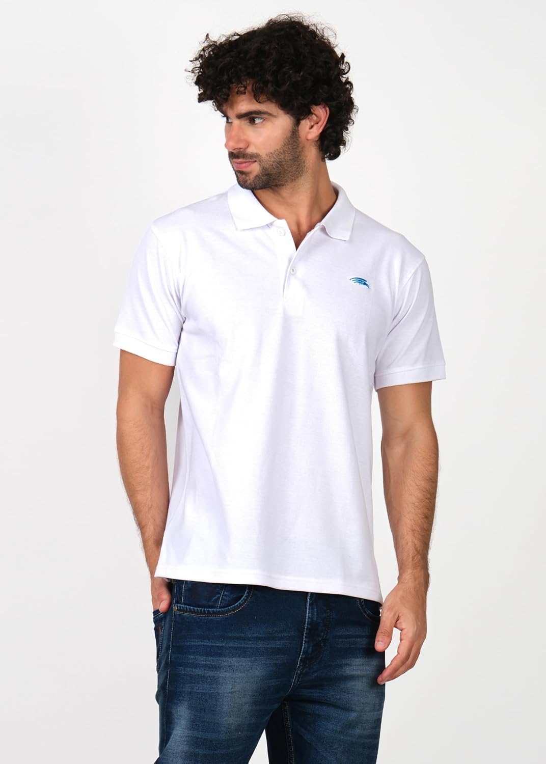 PERF Men's Polo T-Shirt - Cotton Rich, Stylish & Comfortable Polo, White & Sky Blue