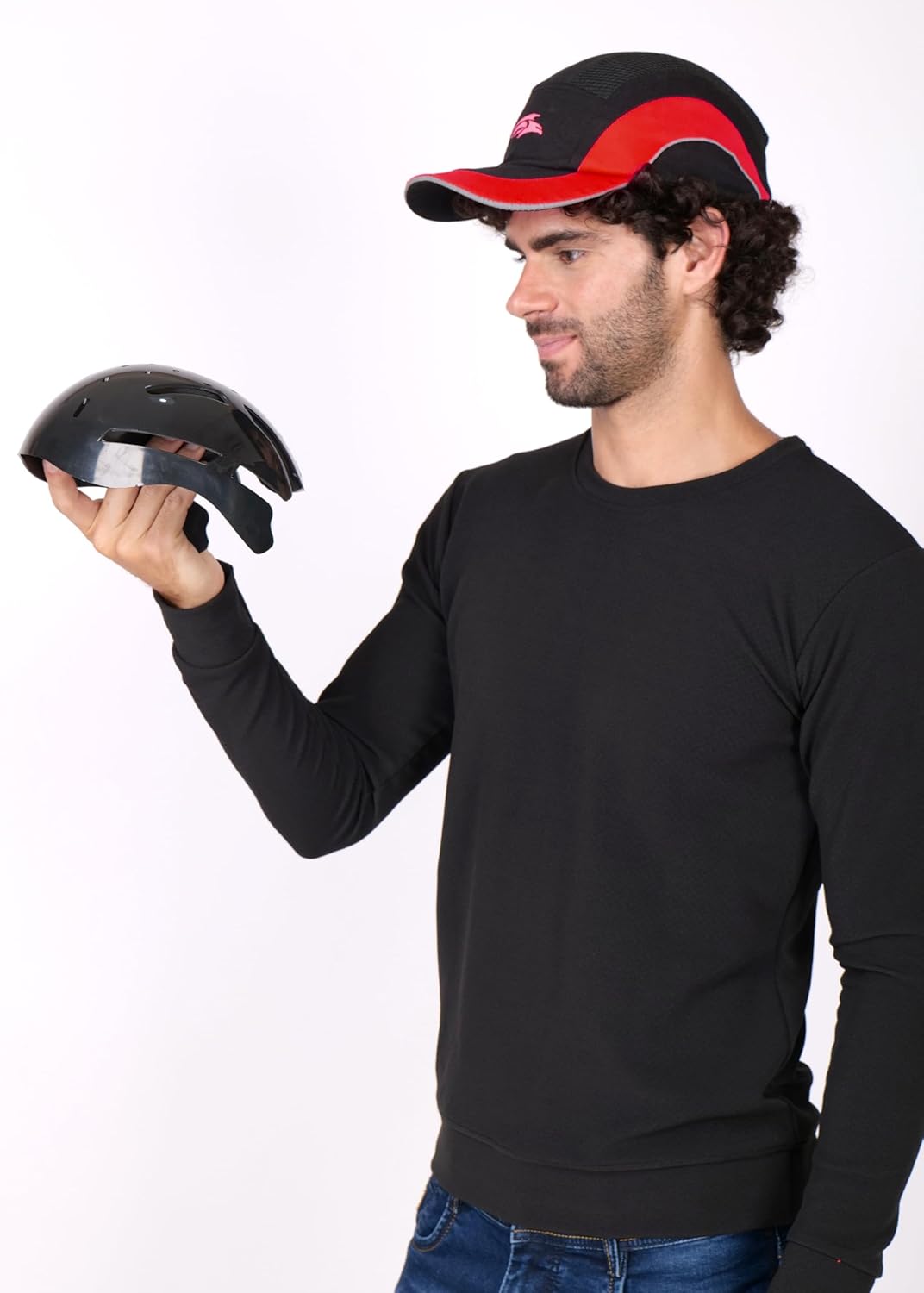 PERF Unisex Safety Bump Cap Long Peak Black Red | CE Certified