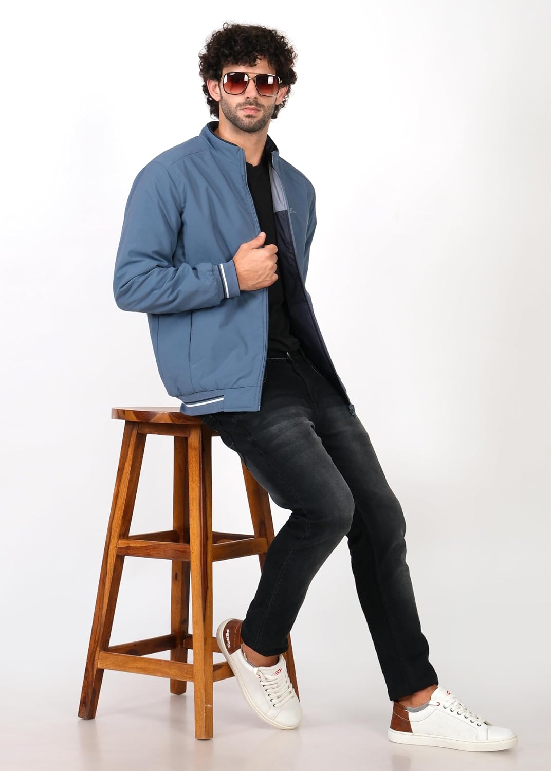 PERF Men’s Reversible Jacket, Sky Blue/Navy, Stylish Polyester, Zipper Closure, Side Pockets