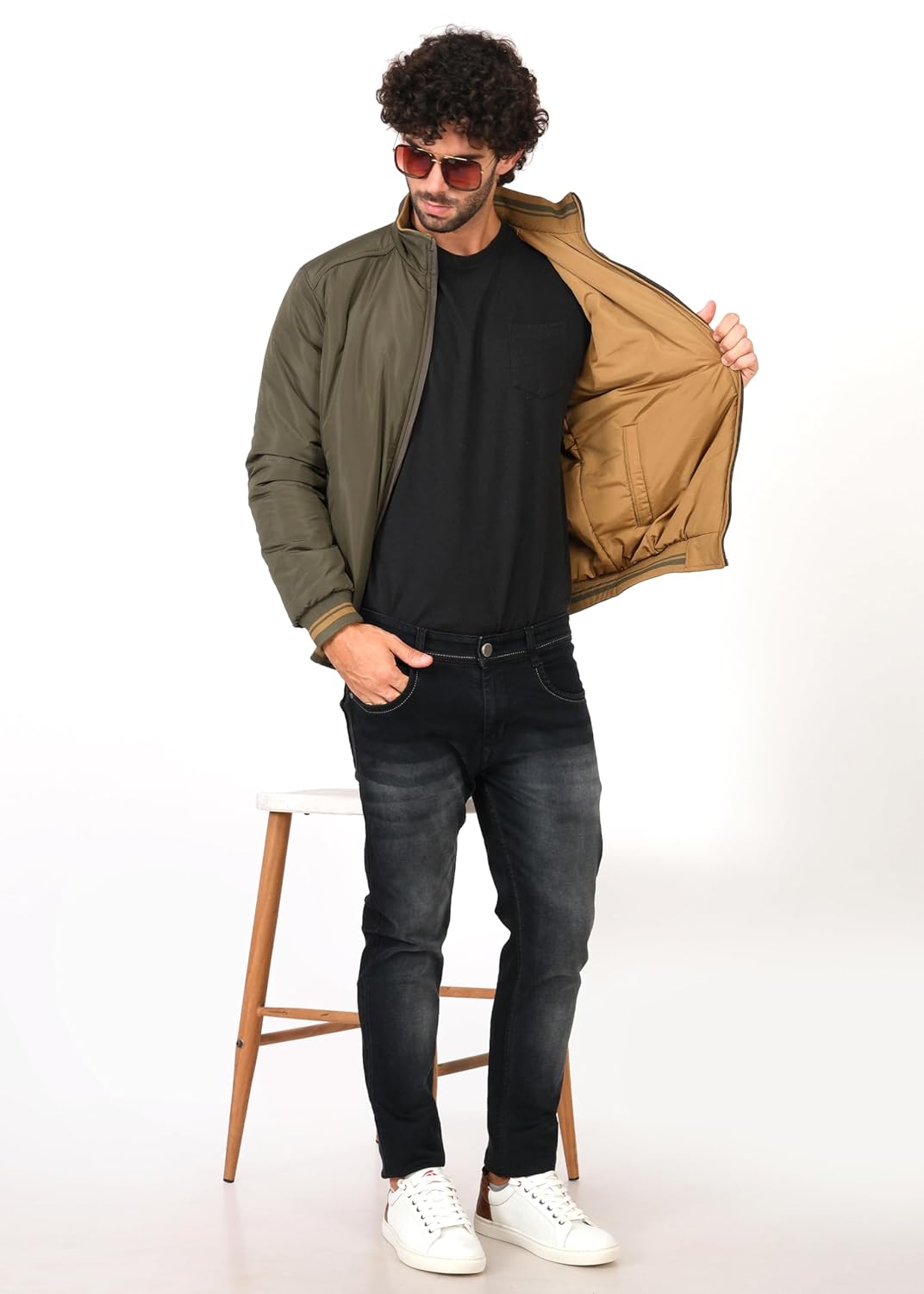 PERF Reversible Jacket - Olive & Khaki, Stylish Look, Side Pockets, Polyester, Versatile Outerwear