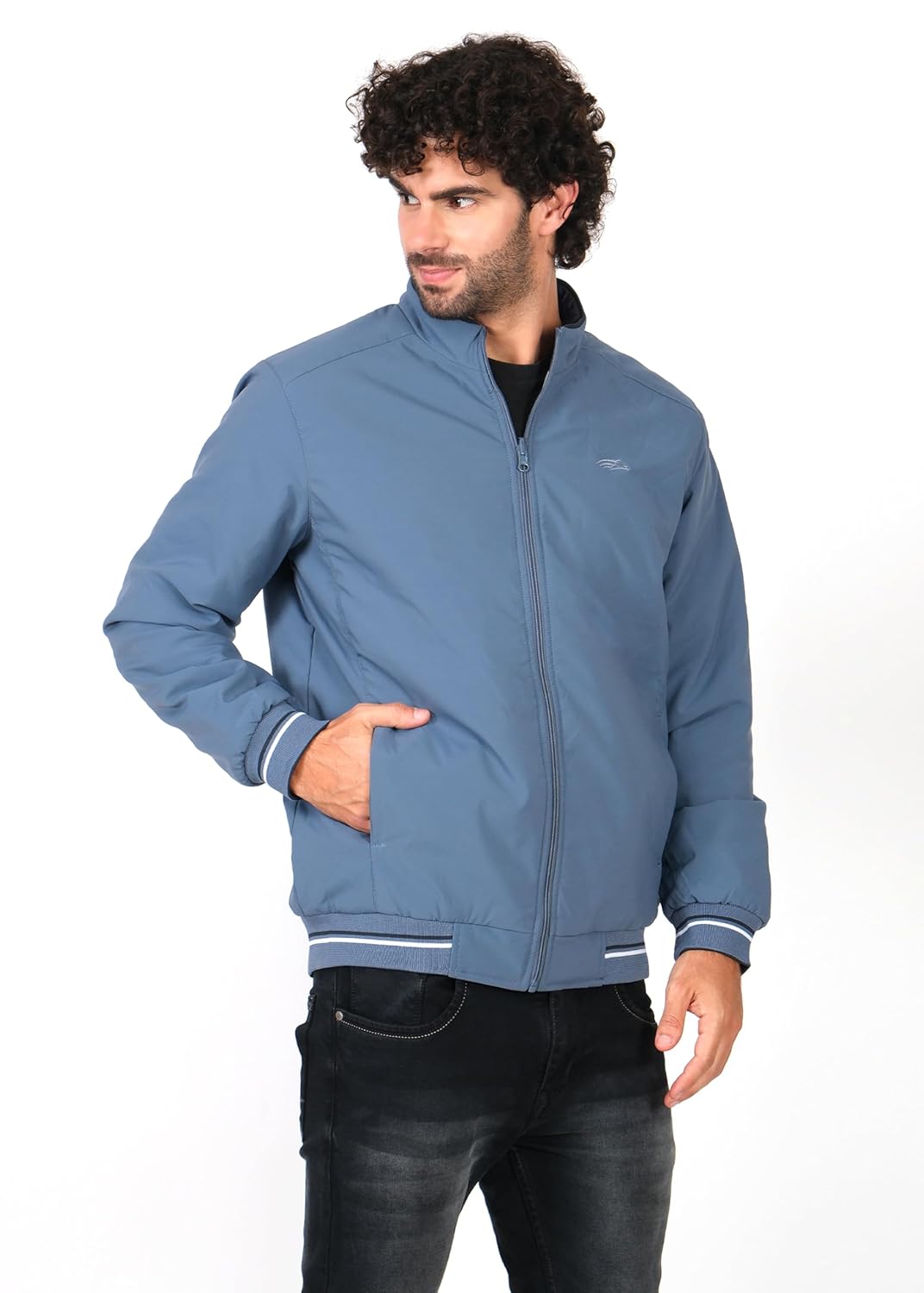 PERF Men’s Reversible Jacket, Sky Blue/Navy, Stylish Polyester, Zipper Closure, Side Pockets