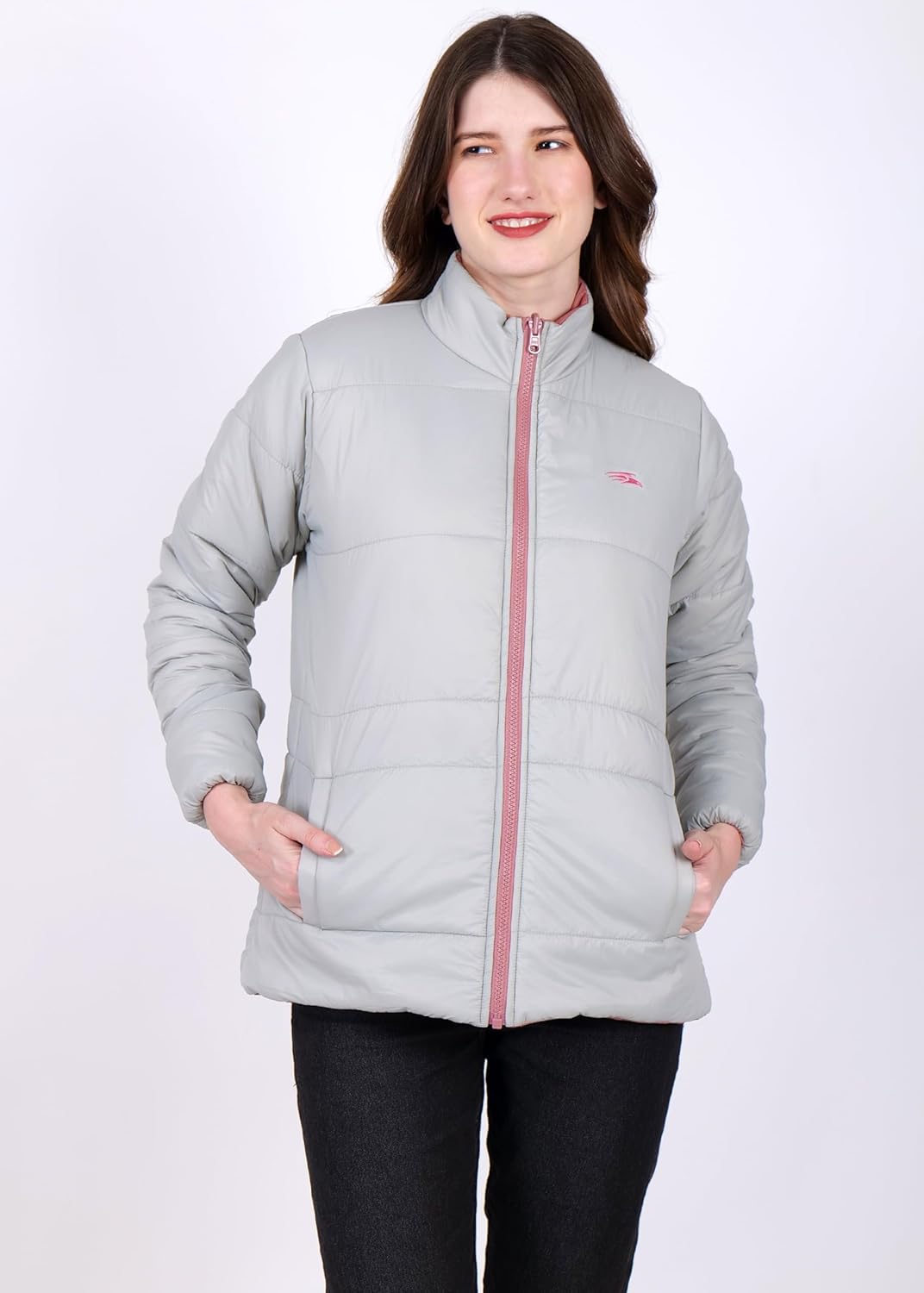 PERF Women’s Reversible Jacket – 20-D Nylon Fabric, Two-Color Design, Pink & Light Grey, with Zippered Side Pockets