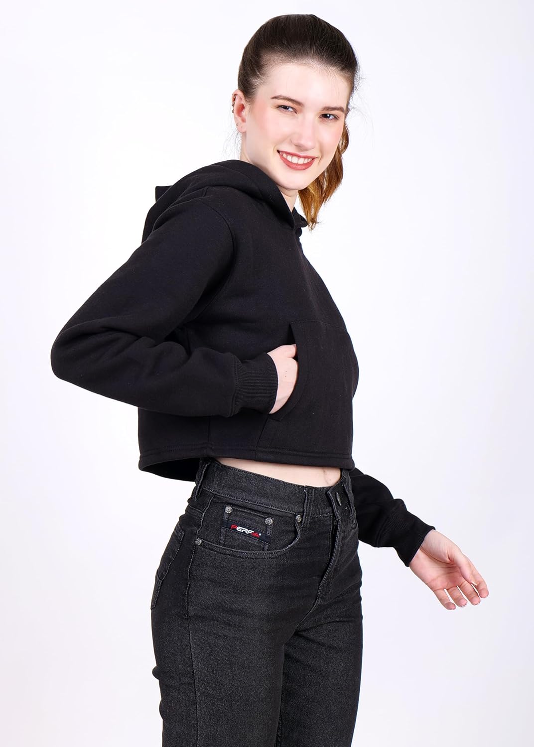 PERF Women’s Hoodie – Black | Poly-Cotton Blend | Warm Fleece Fabric | Slim Fit | 3-Thread 340 GSM for Ultimate Comfort
