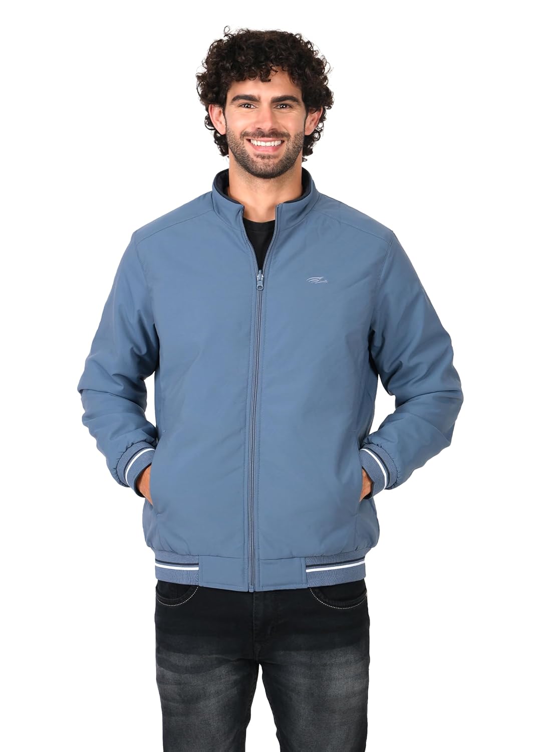 PERF Men’s Reversible Jacket, Sky Blue/Navy, Stylish Polyester, Zipper Closure, Side Pockets