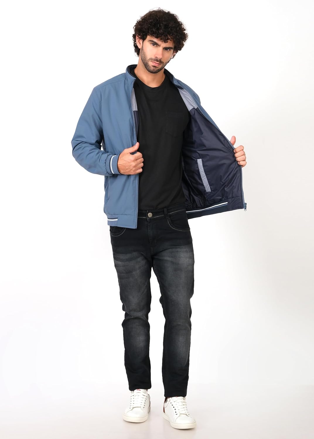PERF Men’s Reversible Jacket, Sky Blue/Navy, Stylish Polyester, Zipper Closure, Side Pockets