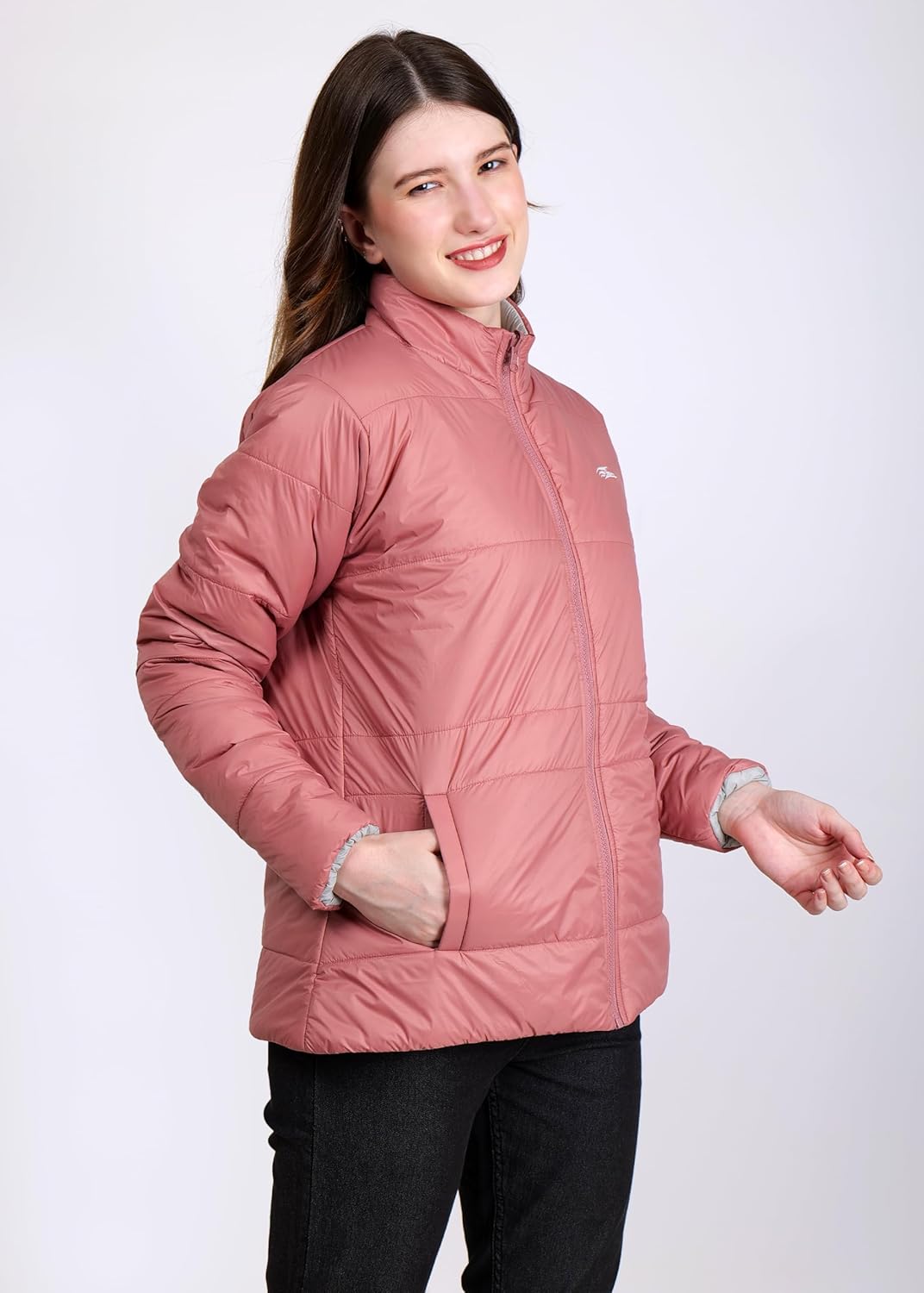 PERF Women’s Reversible Jacket – 20-D Nylon Fabric, Two-Color Design, Pink & Light Grey, with Zippered Side Pockets