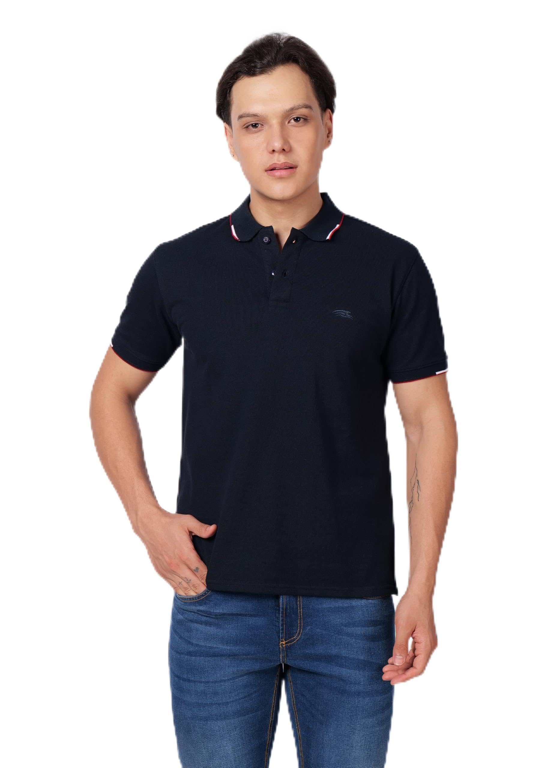 PERF Men's Polo T-Shirt with Two-Color Tipping | Cotton-Poly Blend | Casual and Sportswear Polo Tee