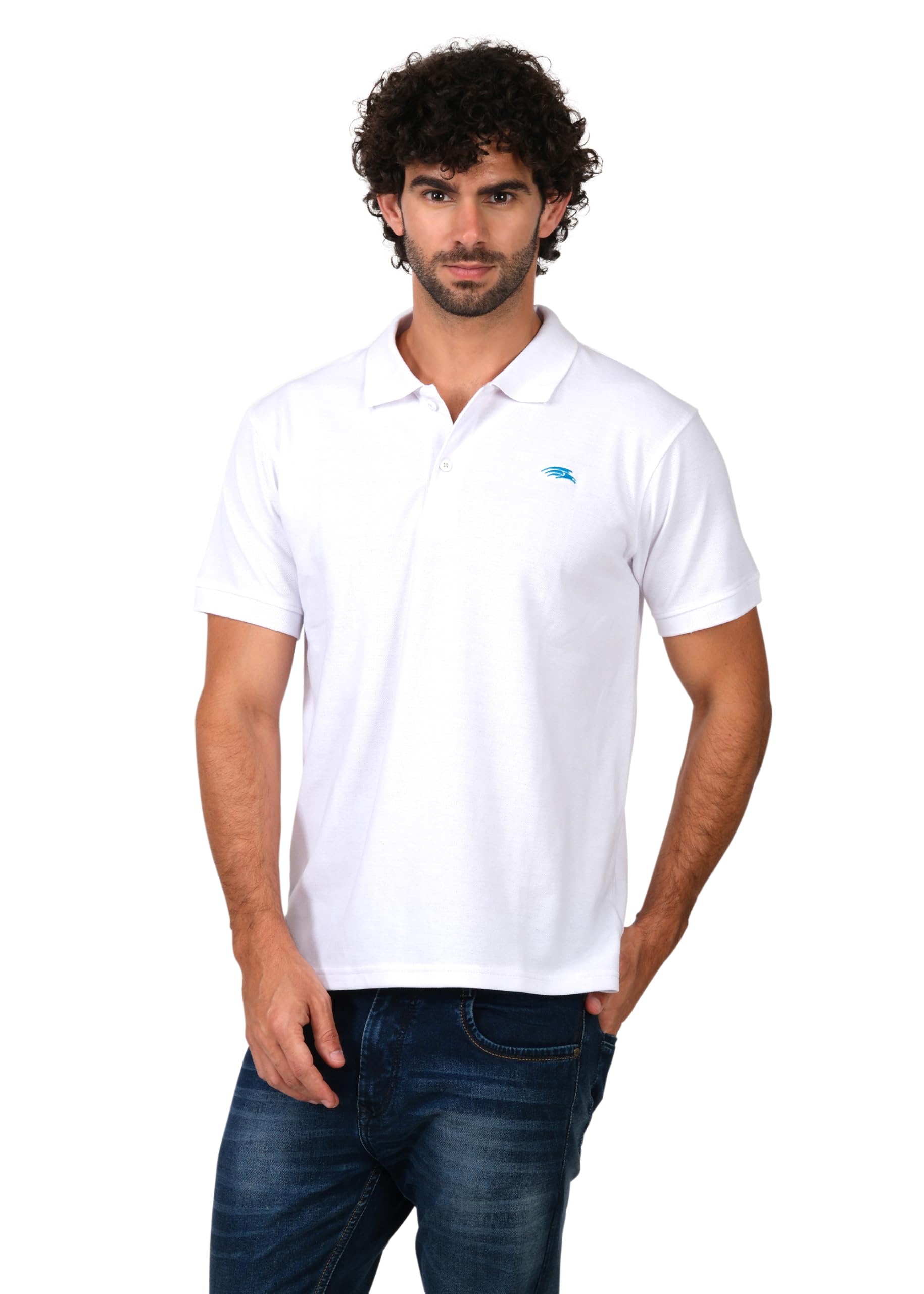 PERF Men's Polo T-Shirt - Cotton Rich, Stylish & Comfortable Polo, White & Sky Blue
