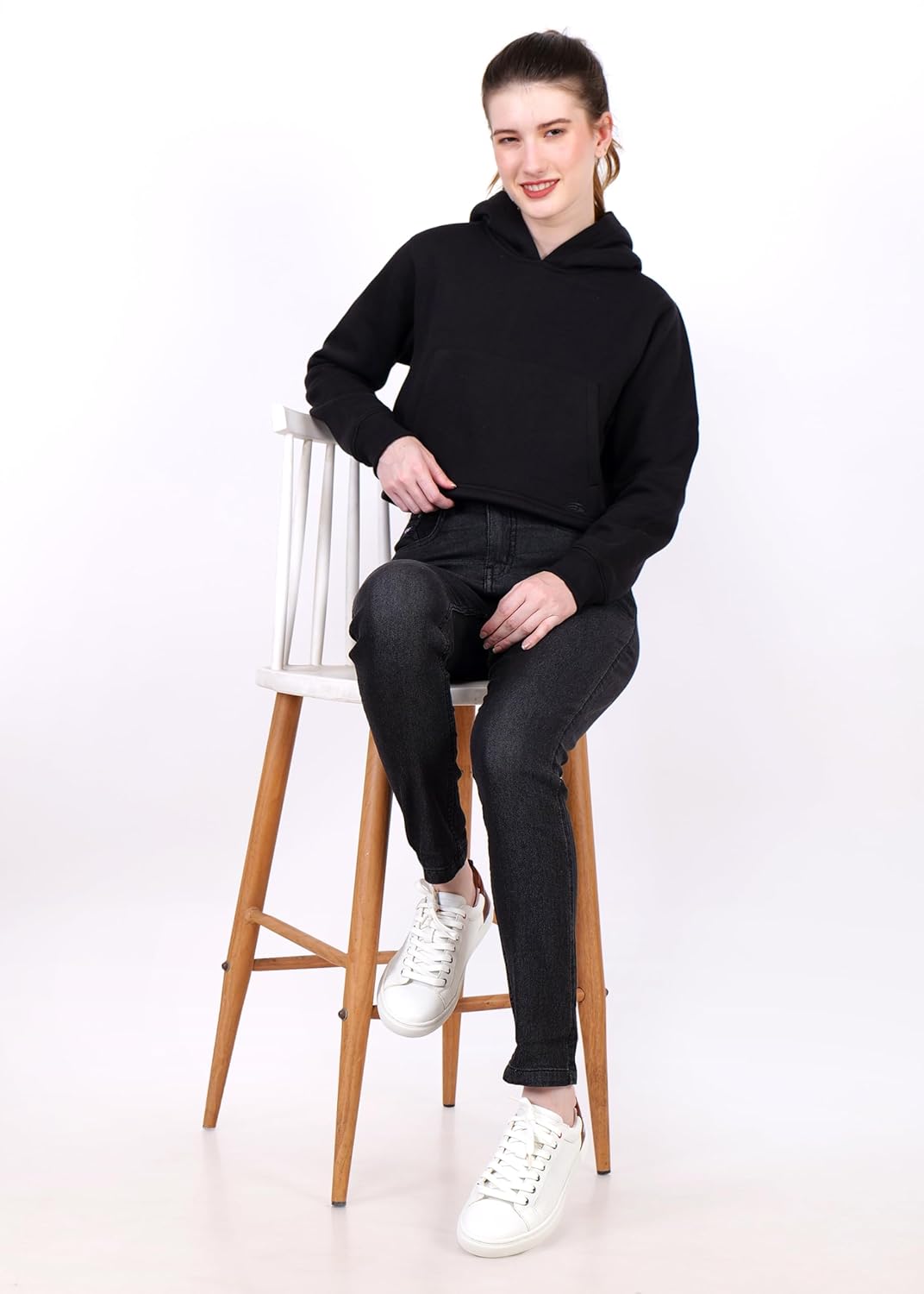 PERF Women’s Hoodie – Black | Poly-Cotton Blend | Warm Fleece Fabric | Slim Fit | 3-Thread 340 GSM for Ultimate Comfort