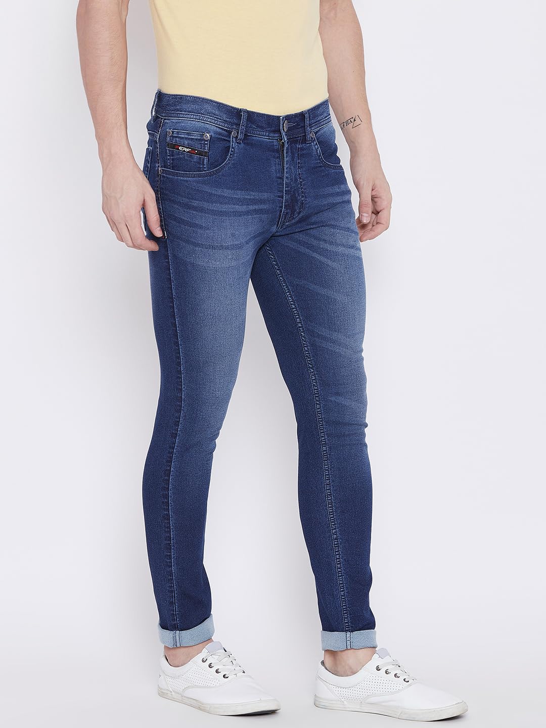 PERF Men’s Slim Fit Faded Blue Denim Jeans with Whiskering | Stretchable Lycra Material | Comfortable Everyday Wear