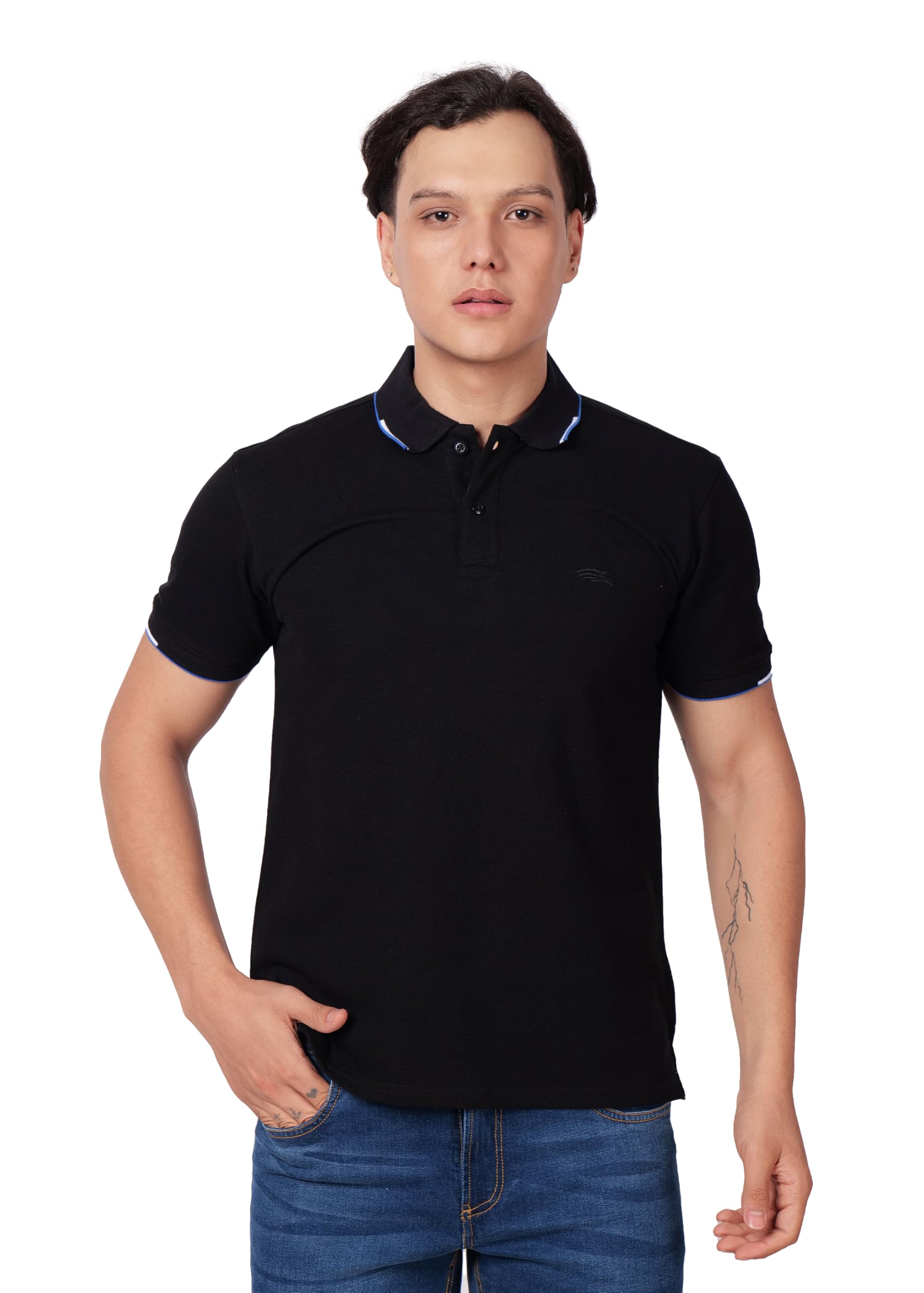 PERF Men's Polo T-Shirt with Two-Color Tipping | Cotton-Poly Blend | Casual and Sportswear Polo Tee