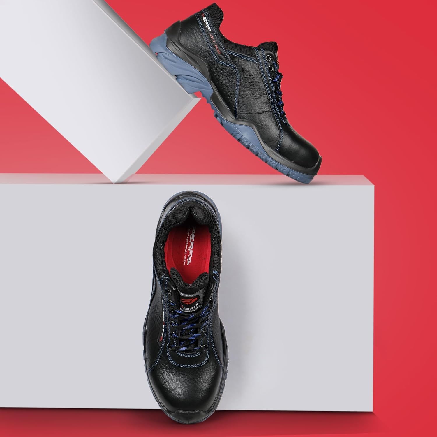 PERF Tornado G SB - Water-Repellent Leather Safety Shoe with Non-Metallic Toe Cap, Breathable Lining, Cushioned Footbed, and Durable PU Double Density Sole - Work Shoe for Men.