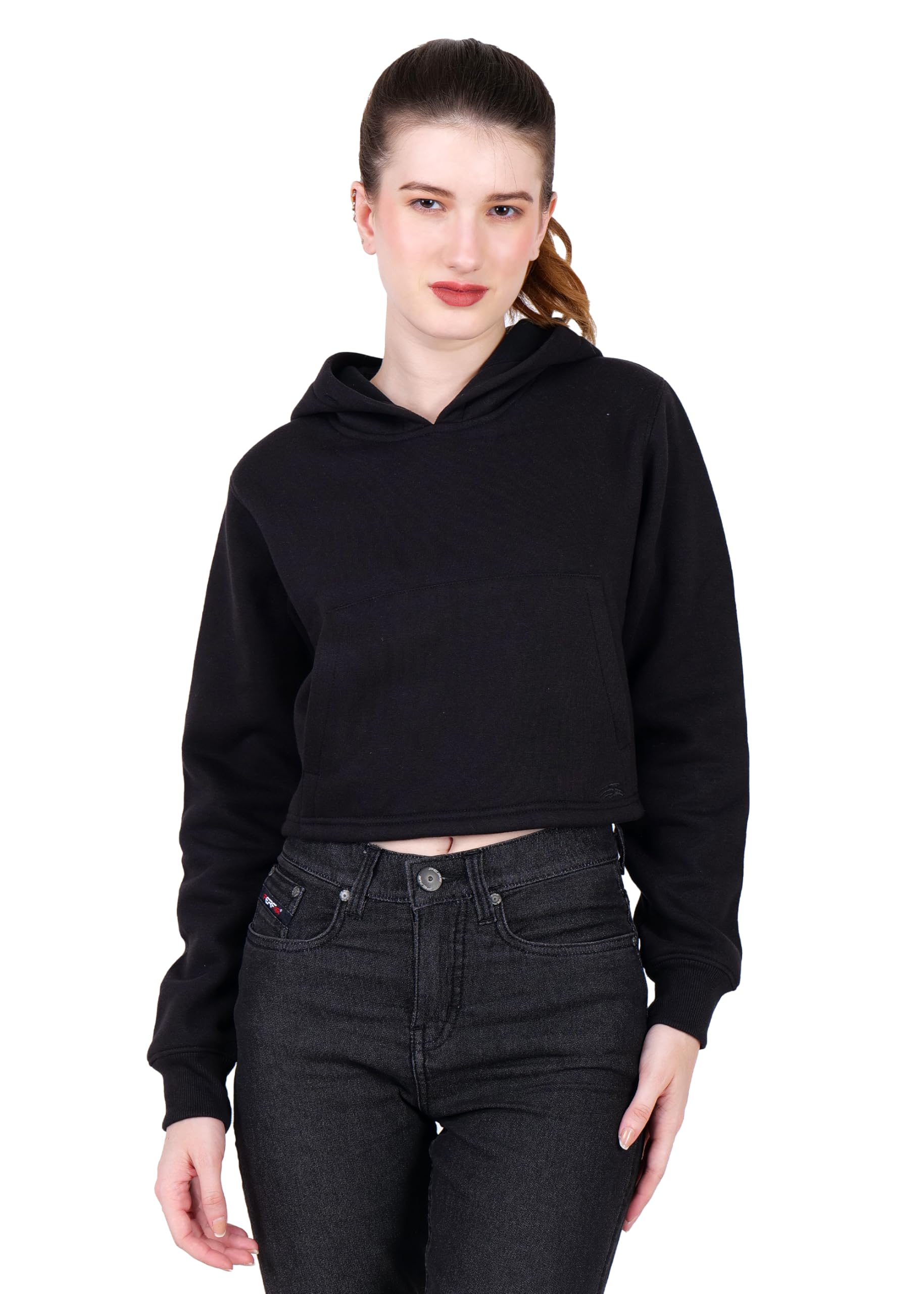 PERF Women’s Hoodie – Black | Poly-Cotton Blend | Warm Fleece Fabric | Slim Fit | 3-Thread 340 GSM for Ultimate Comfort