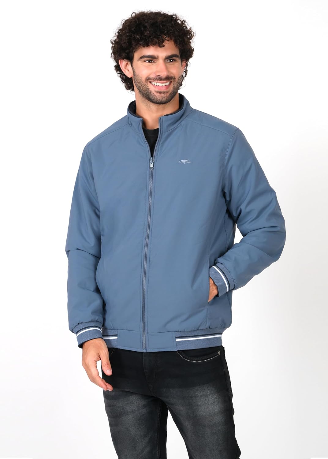 PERF Men’s Reversible Jacket, Sky Blue/Navy, Stylish Polyester, Zipper Closure, Side Pockets