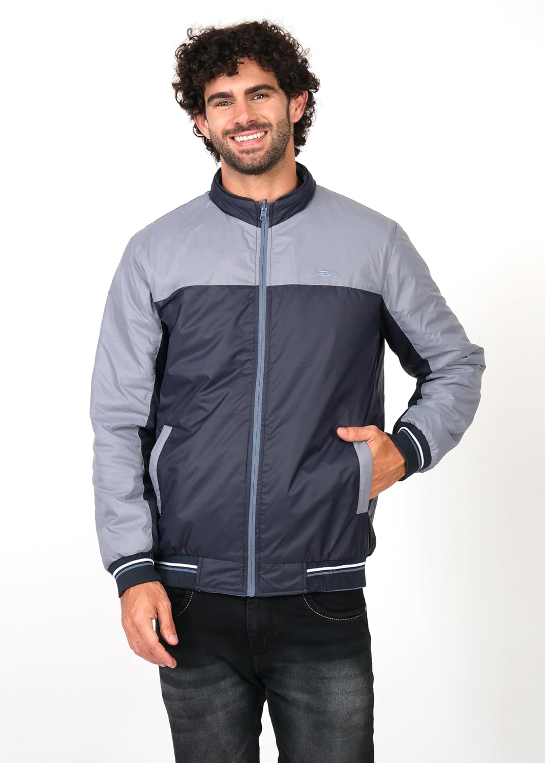 PERF Men’s Reversible Jacket, Sky Blue/Navy, Stylish Polyester, Zipper Closure, Side Pockets