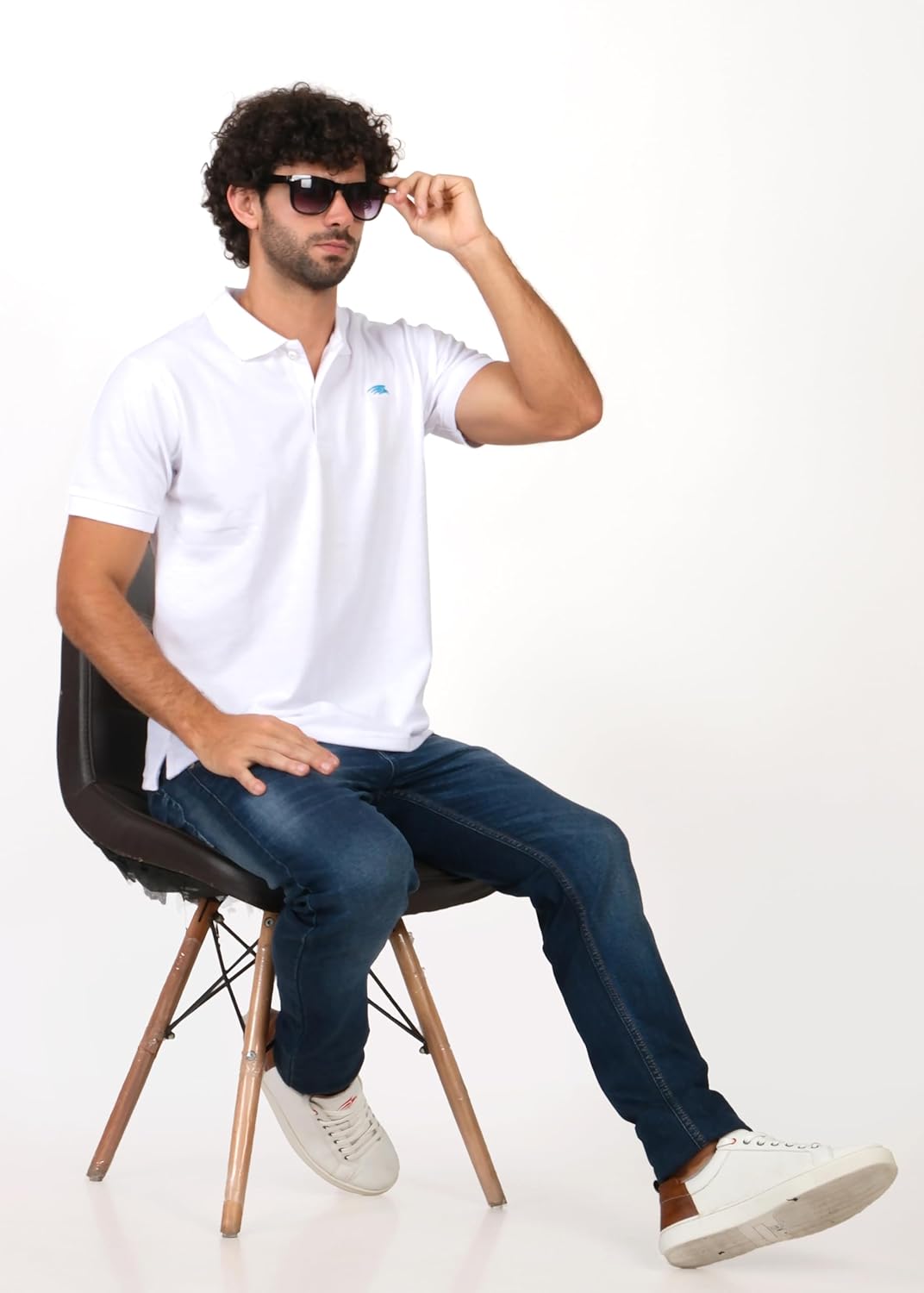 PERF Men's Polo T-Shirt - Cotton Rich, Stylish & Comfortable Polo, White & Sky Blue